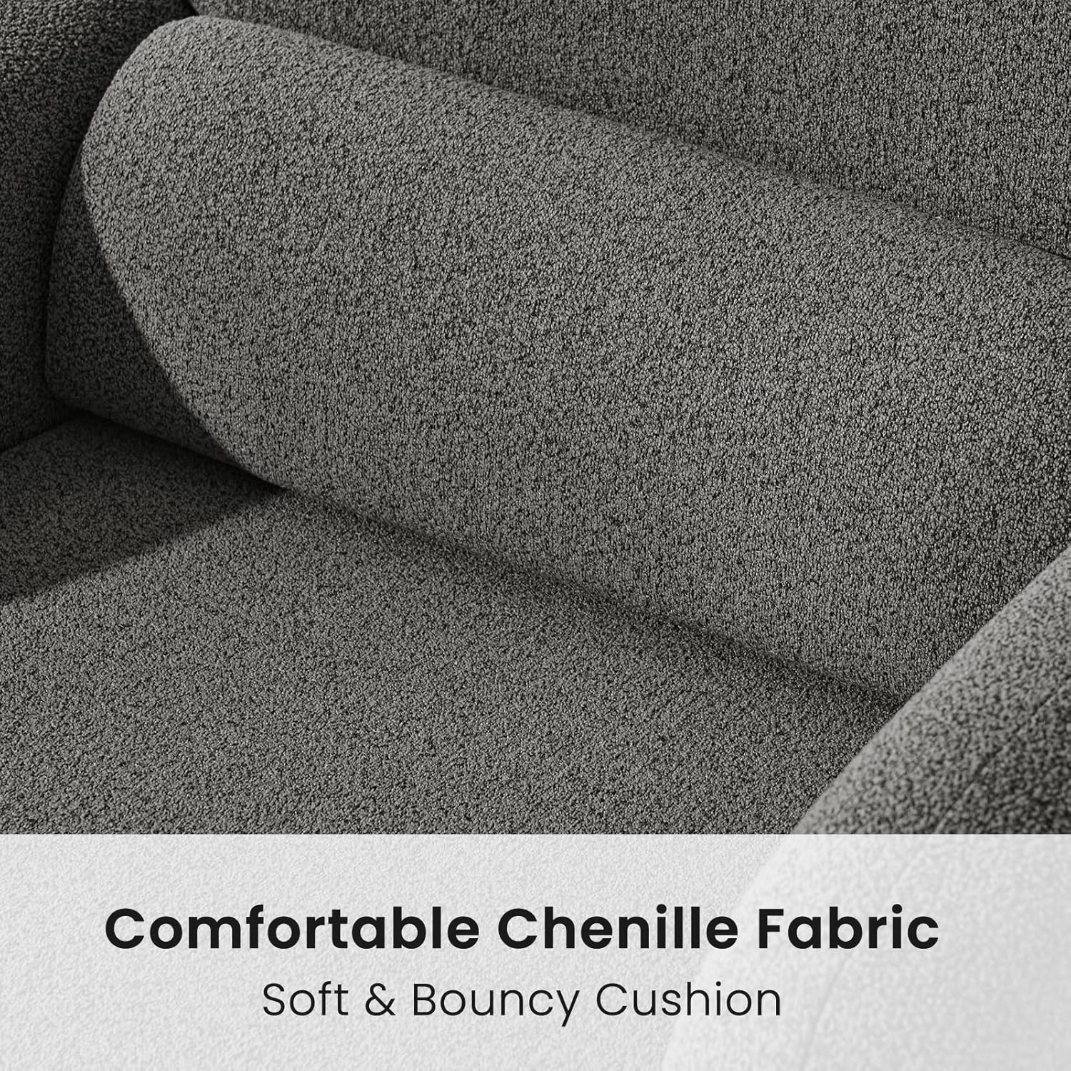 Furniliving 30.5" Accent Chairs Set of 2, Chenille Fabric Living Room Chair, Comfy Upholstered Armchair Single Sofa Chair with a Waist Pillow for Bedroom/Office/Reading Spaces, Dark Grey