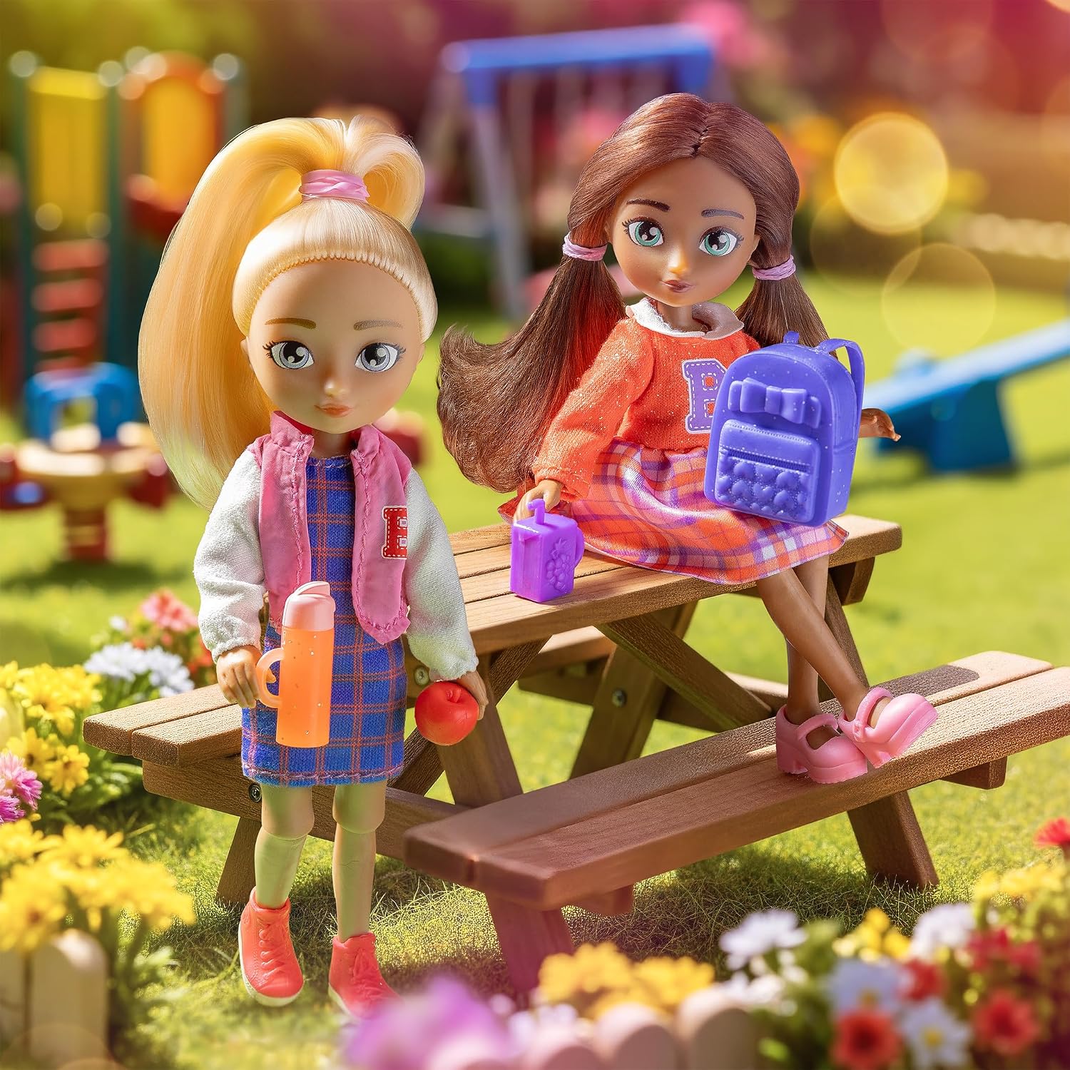 – 5.5-inch Fashion Dolls – Blonde Hair with Hazel Eyes & Brown Hair with Haze – Toy Laptop, Backpack & School Accessories – Bendable Arms & Legs – Toys for Kids 3 Years and Up – Bella & Nicole image 4