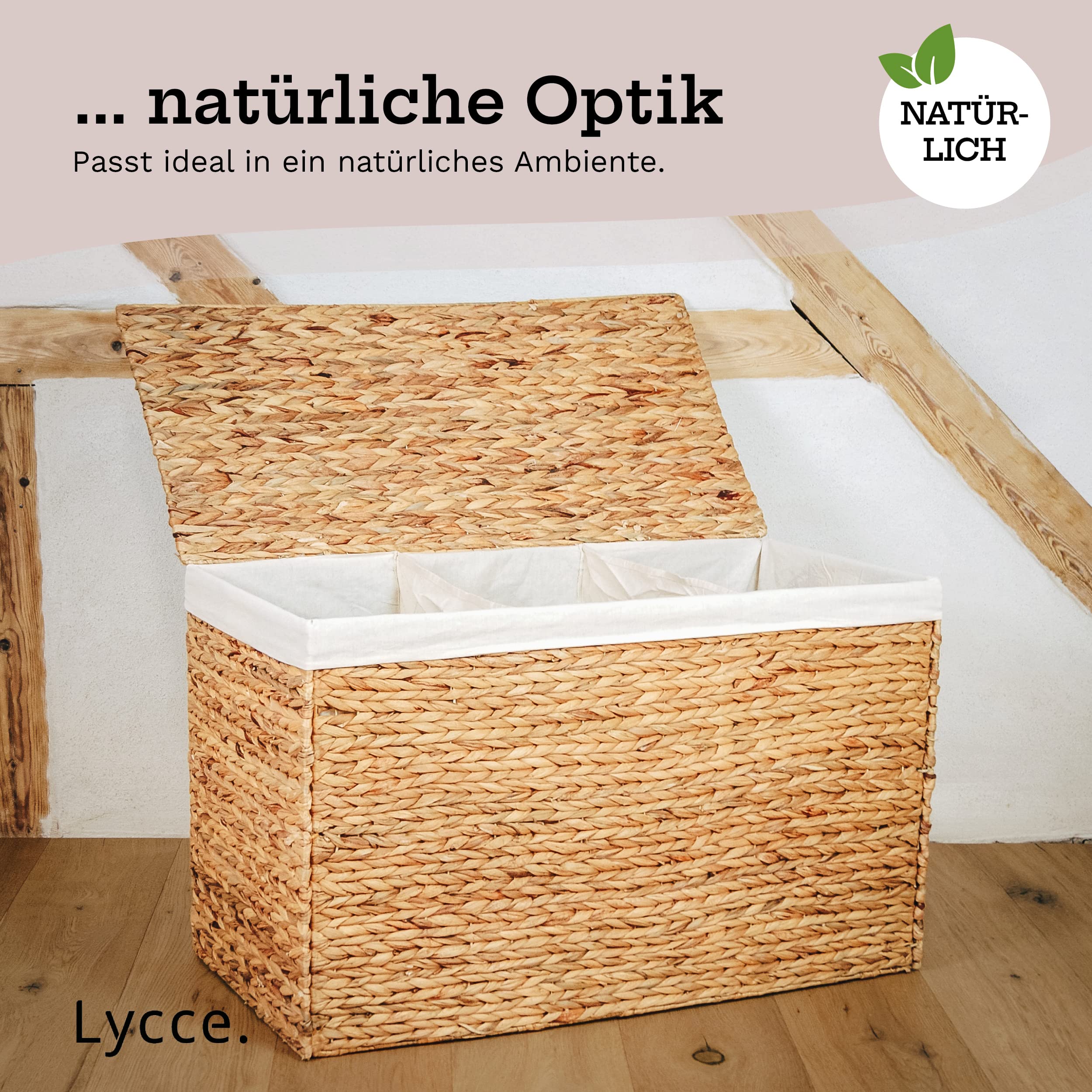 Lycce Wäschekorb 3 Fächer 150L Wäschesortierer, natur 80 x 40 x 50 cm