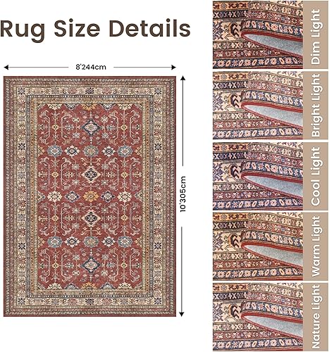 Miniatura 361 de Rugland Alfombras de área de 8 x 10, alfombra lavable resistente a las manchas, alfombras antideslizantes para sala de estar, alfombras tribales