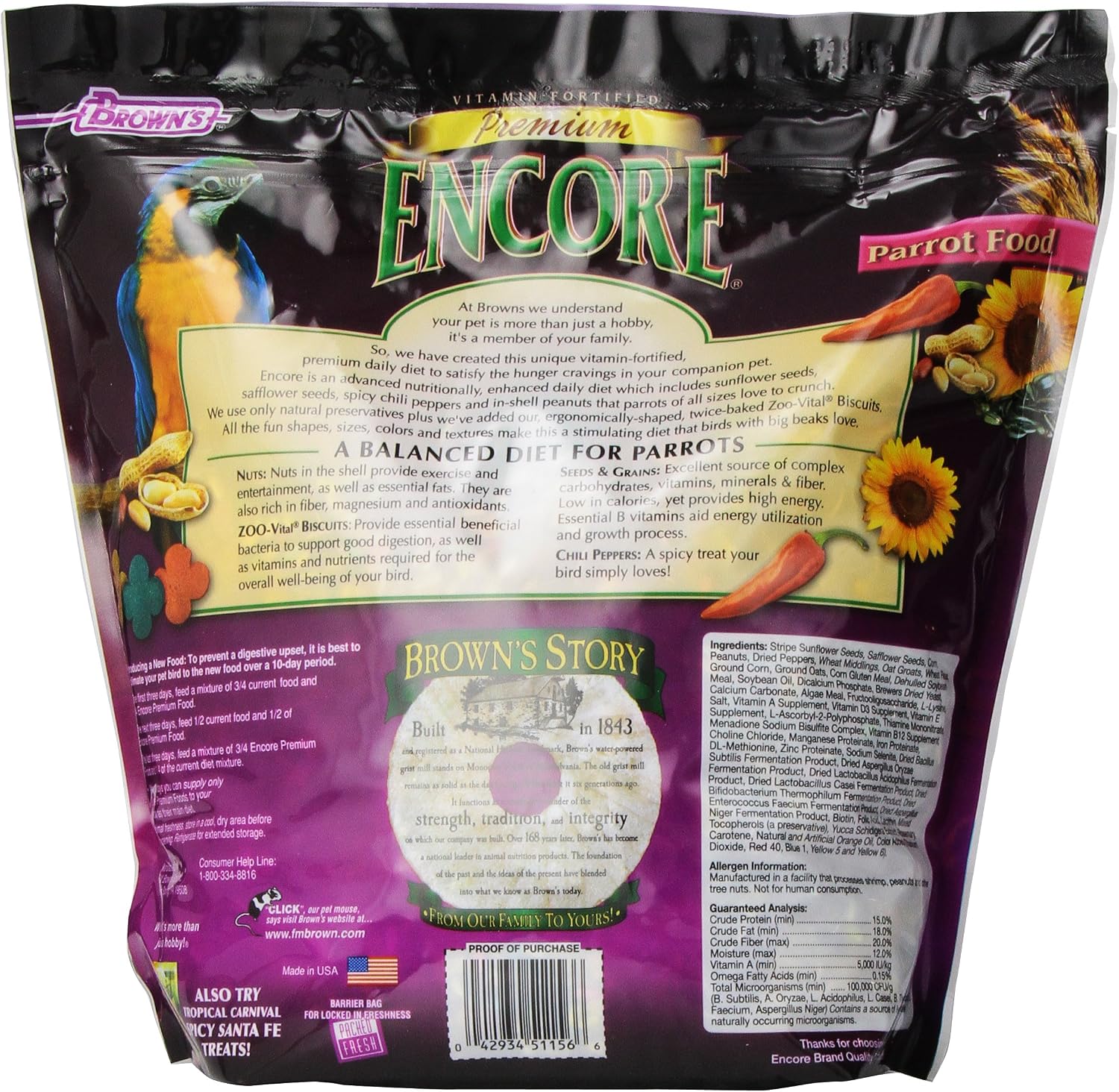 F.M. Brown'S Encore Parrot Food, 4-Pound
