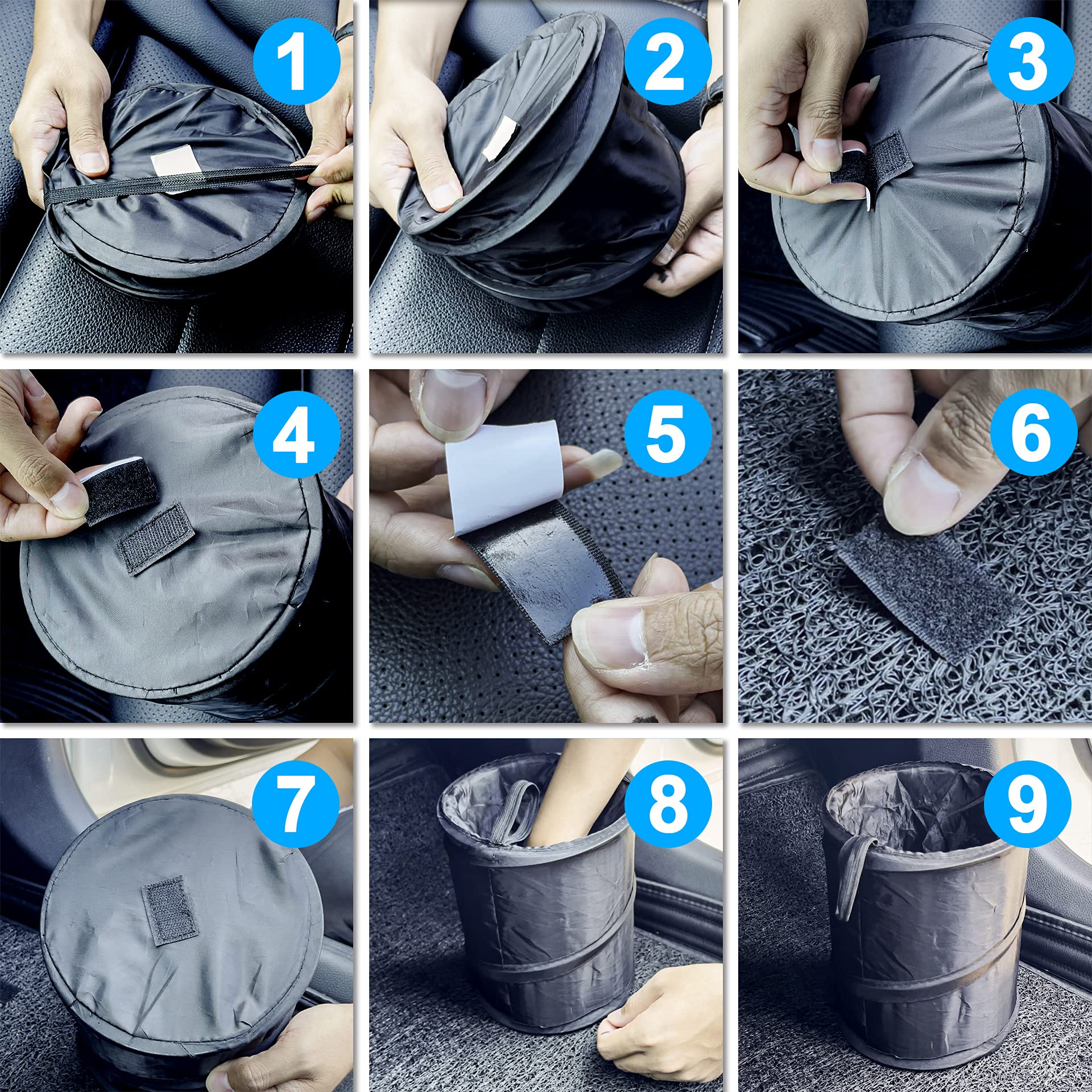 DIVINA VITAE 2 Stuks Opvouwbare Autovuilnisbak – Waterdicht Oxford-doek, 16x20 Cm, Met Elastische Band, Pop-up Ontwerp, Ophangbaar En Draagbaar, Zwart