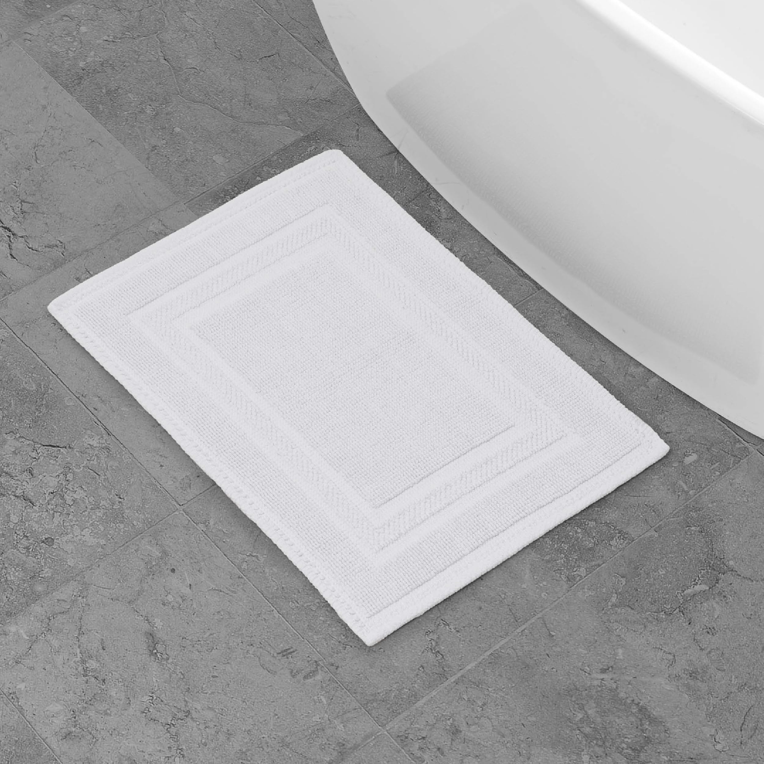 Jean Pierre - Stonewash Racetrack Bath Rug, Cotton, Premium Bathroom Decor, Machine Washable, Highly Absorbent, Measures 17" x 24", Washed White