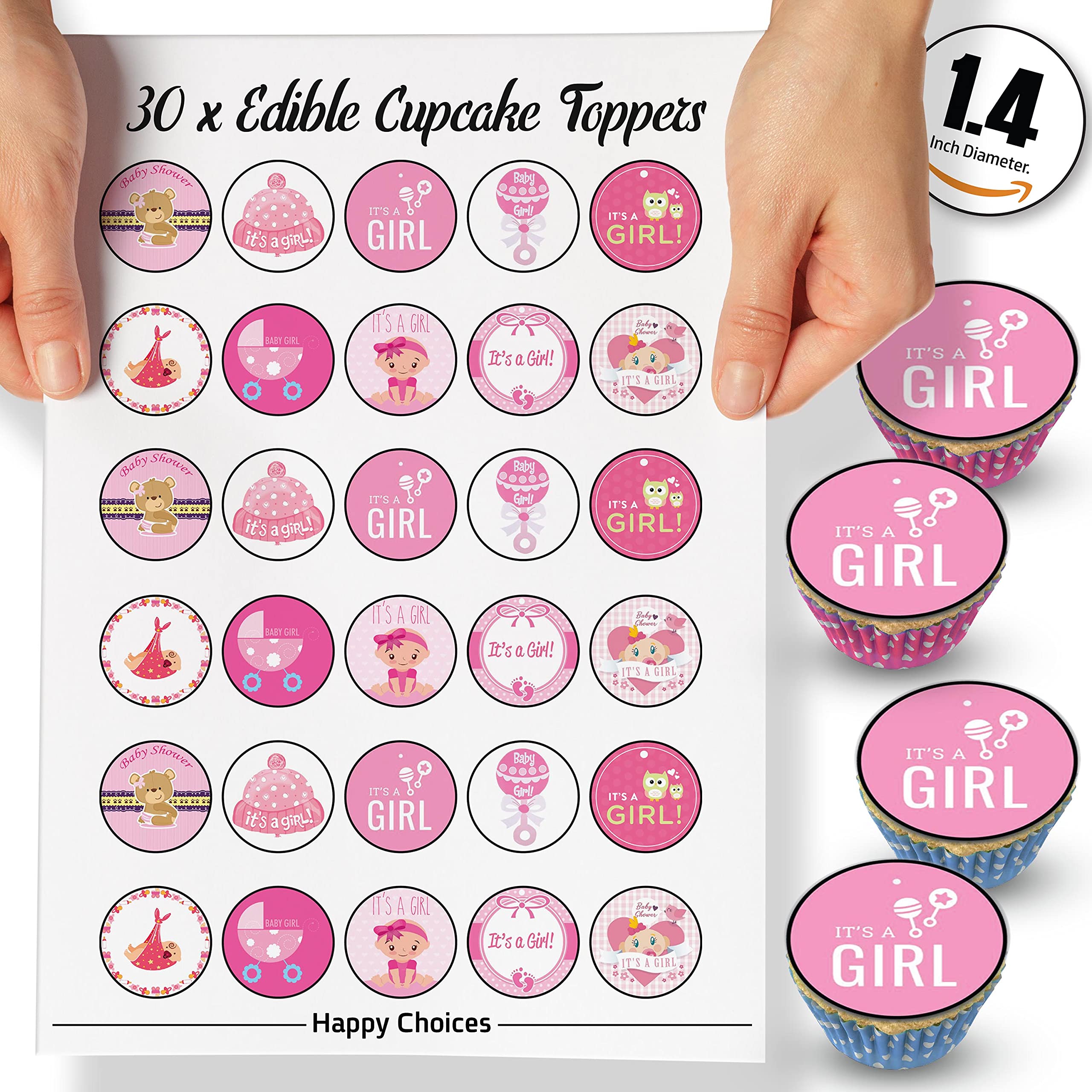 Buy 30 x Edible Cupcake Toppers Baby Shower Girl Themed Collection of