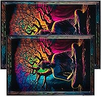 Vista 1 de Crocon Juego de 2 bandejas rectangulares decorativas con estampado esmaltado de Buda, color negro