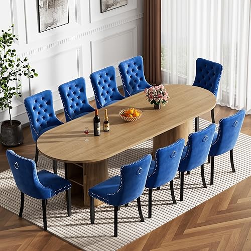 Miniatura 25 de Moderno juego de mesa de comedor extensible de 11 piezas para 10, juego de mesa de cocina ovalada expandible con 10 sillas de terciopelo, mesas de