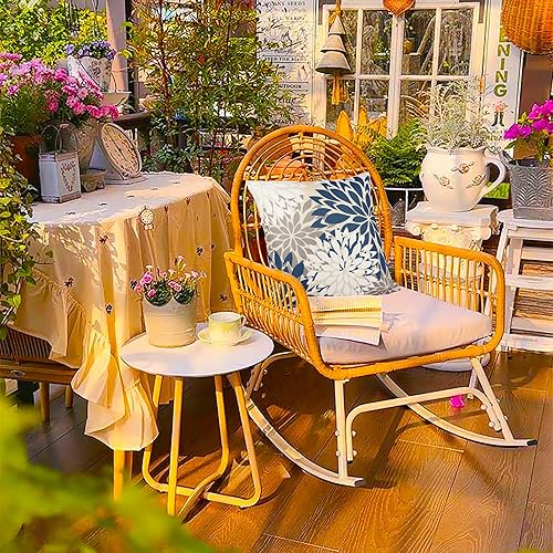 Miniatura 6 de Juego de 4 fundas de almohada decorativas de lino con diseño floral blanco y azul de 18 x 18 pulgadas, para exteriores e interiores, para patio,