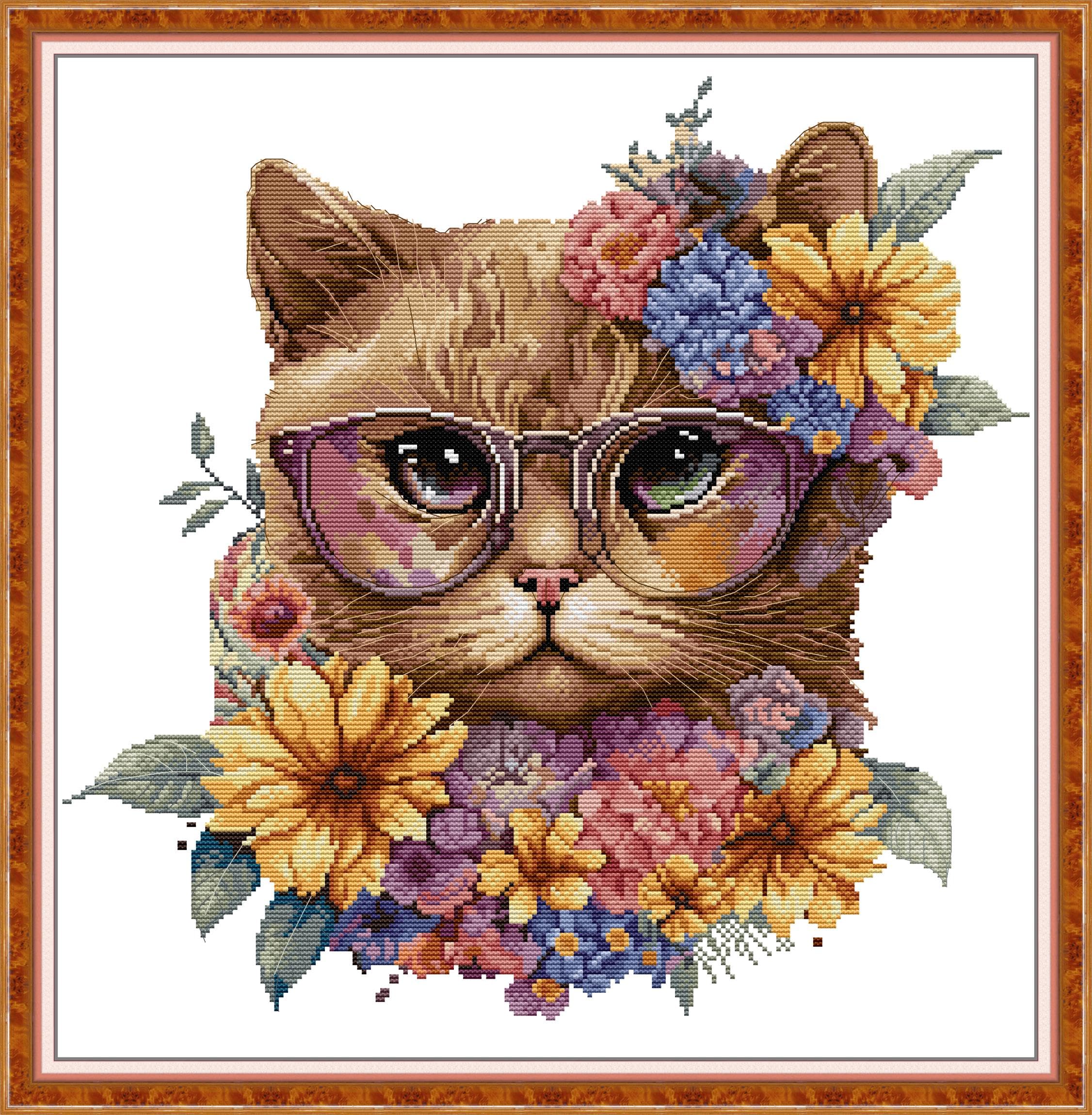 Stitchhaven Kit de broderie au point de croix 14CT Chat mignon pour débutants, ensemble complet de broderie DIY non imprimé avec motif et outils, tissu Aida et fils de qualité supérieure (Chat 2)