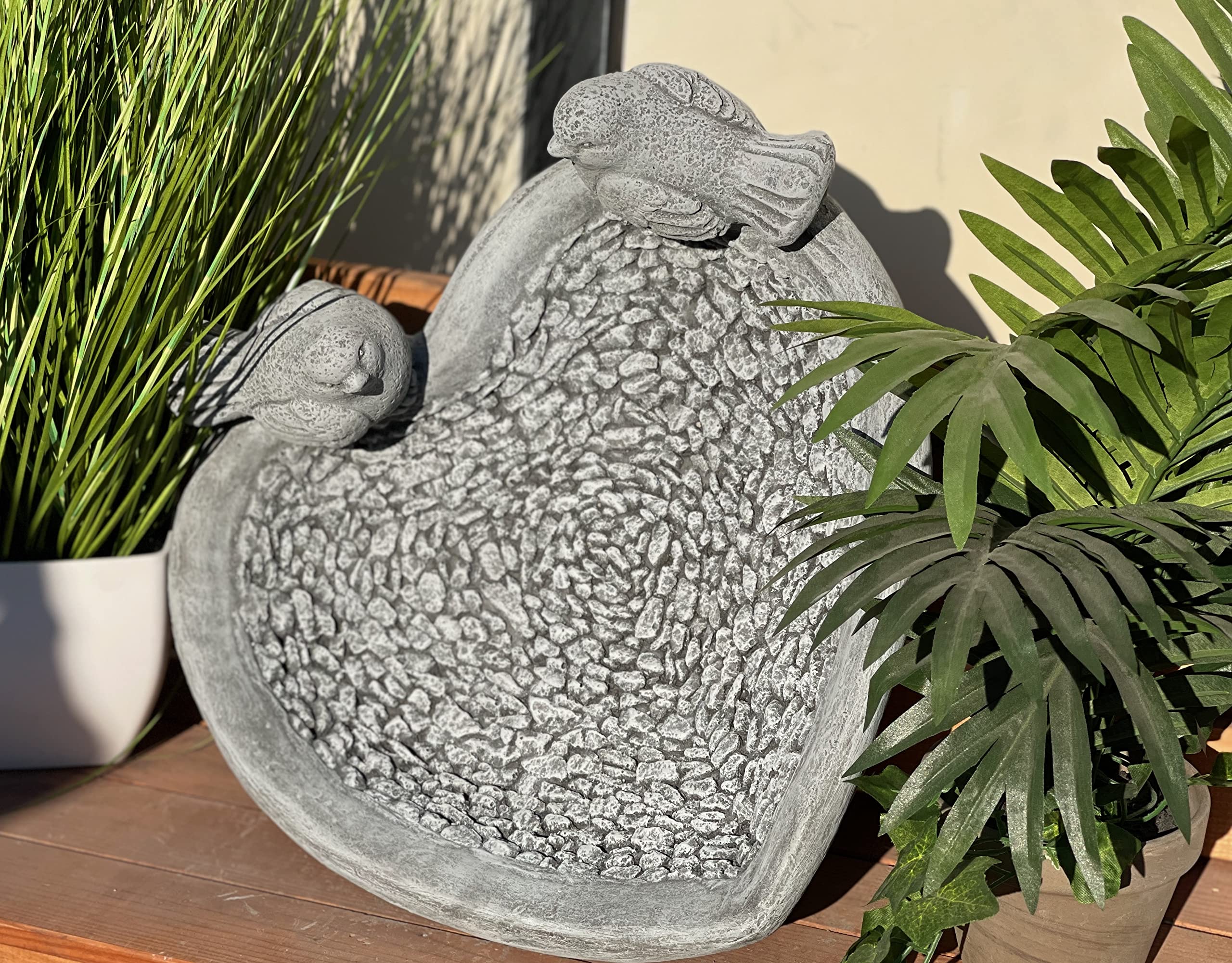 stoneandstyle Bebedero para pájaros XL con 2 pájaros, piedra fundida, resistente a las heladas, para invierno, 13 x 34 x 34 cm