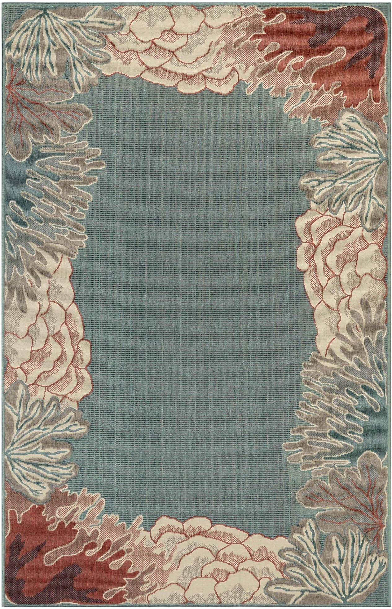 Liora Manne Riviera Indoor Outdoor Rug - Casual Lifestyle Coastal Design, Power Loomed, UV Stabilized, Living Room, Entryway, Porches, Patios, Decks, Reef Border Ocean, 7'10" x 9'10"
