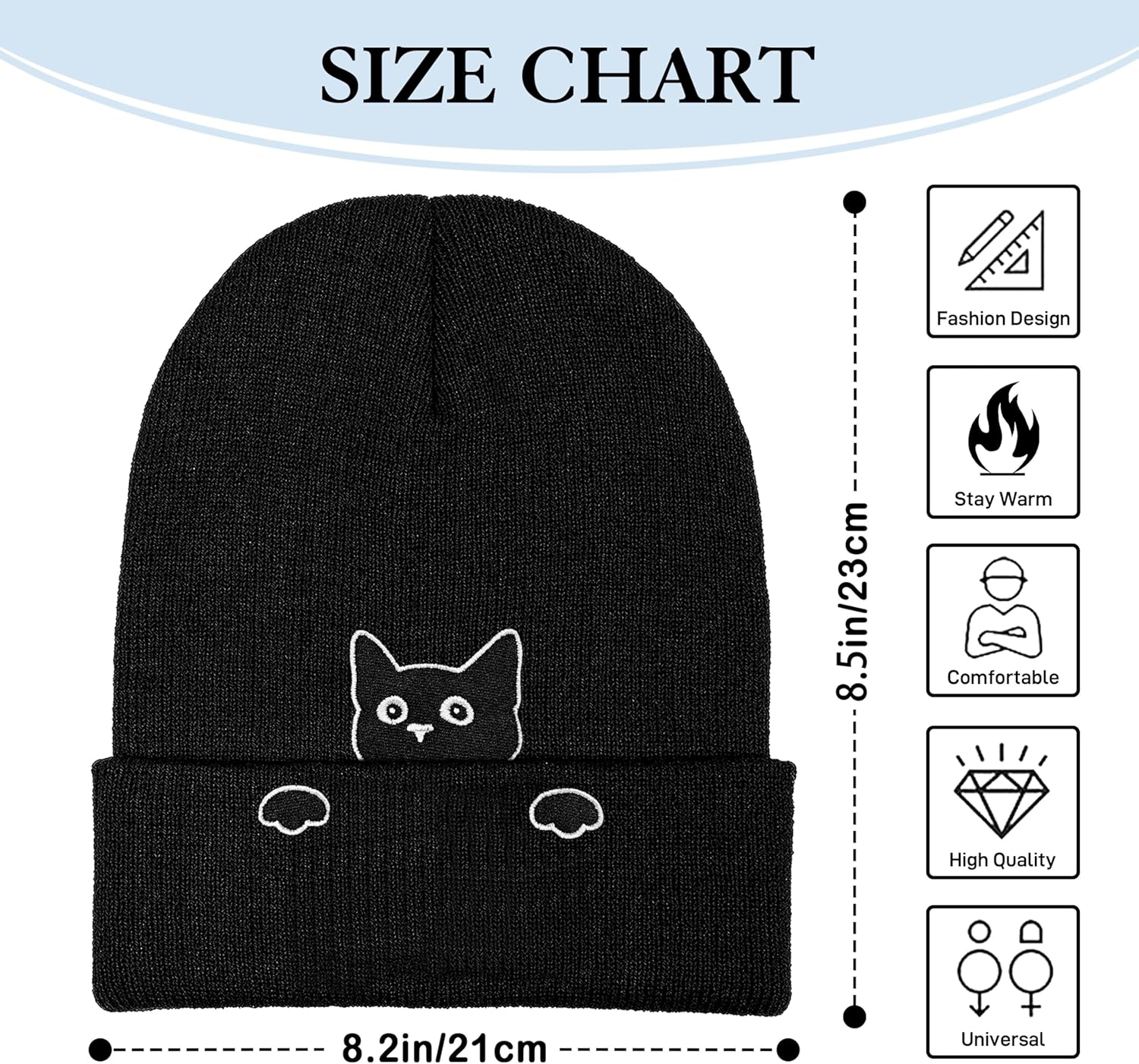 Embroidery Cat Beanie Hat,Cute Cat Animal Lovers Gifts,Winter Warm Knit Cuffed Cap for Women Girls - Image 5