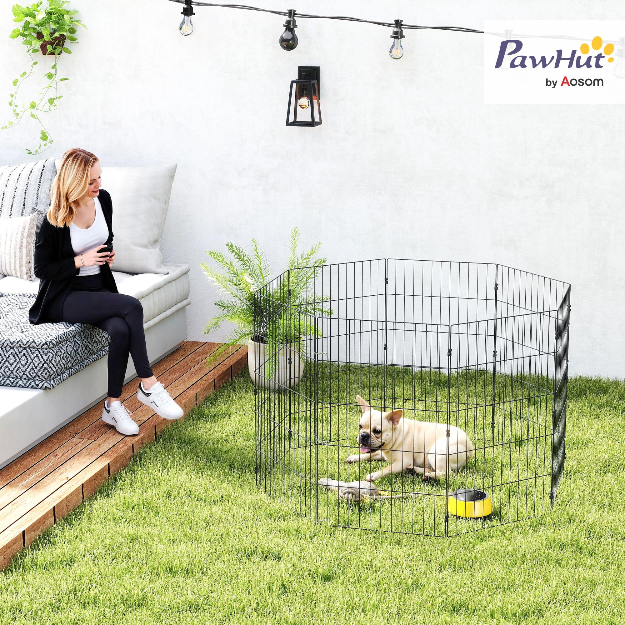 PawHut Recinto per Cani Pieghevole in Metallo, Recinto Espandibile per Animali con Picchetti per Interni ed Esterni, 50 x 80 cm, 8 Pannelli, Nero