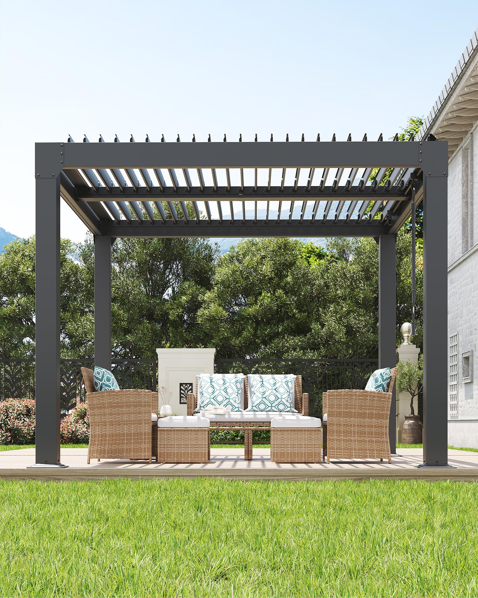 Photo 1 of GarveeLife Louvered Pergola 10 ft x10', Outdoor Pergola with Adjustable Louvered Roof, Reinforced Aluminum Frame, Integrated Drainage System, Hardtop Gazebo for Patio, Deck, Gray
