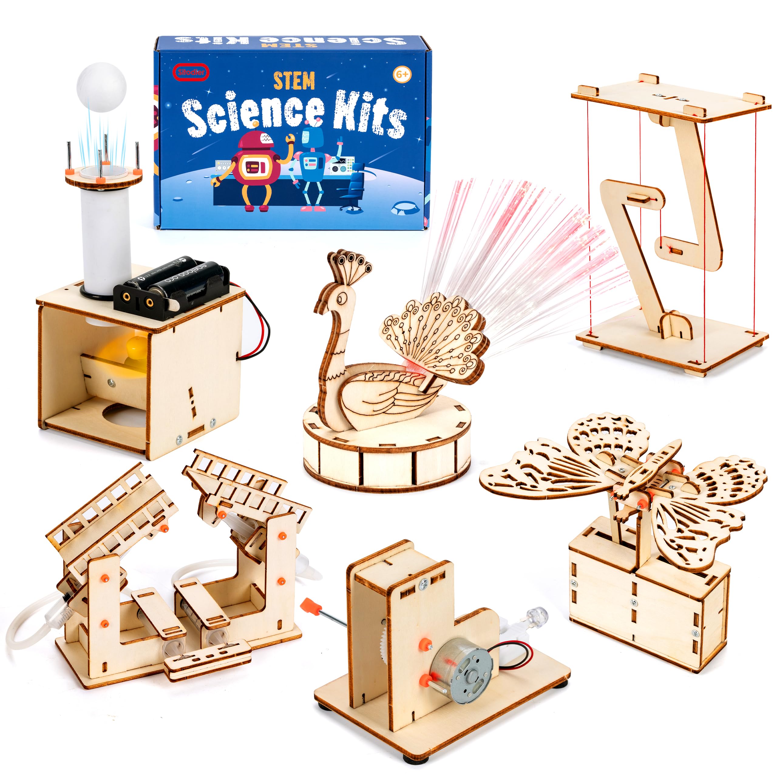 Sitodier 6 Individual STEM Science Kits for Kids, Wooden Engineering Science Experiments kit, STEM Toys for Boys Girls Age 8-12, Wood Building Craft Kits, 3D Wooden Puzzles for 8 9 10 11 12 Year Old