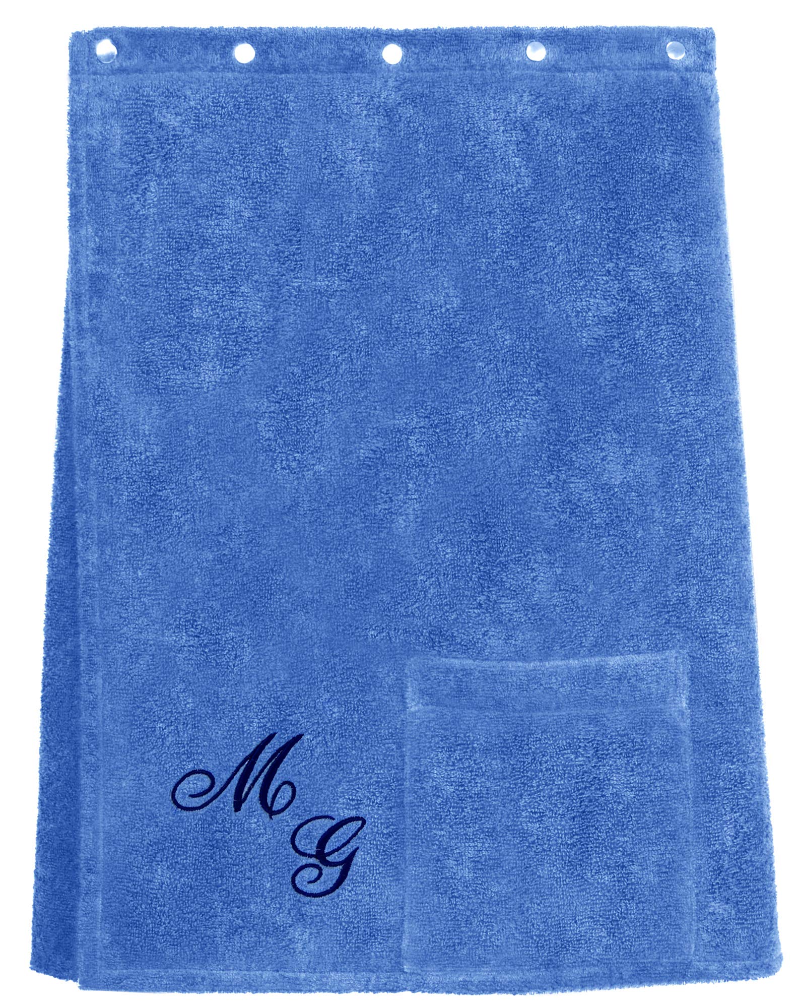 Lashuma Framsohn Saunatuch Fun Saunakilt für die Herren, Farbe Azur Blau, Bestickt mit Ihrem Wunsch Monogramm Dunkel Blau