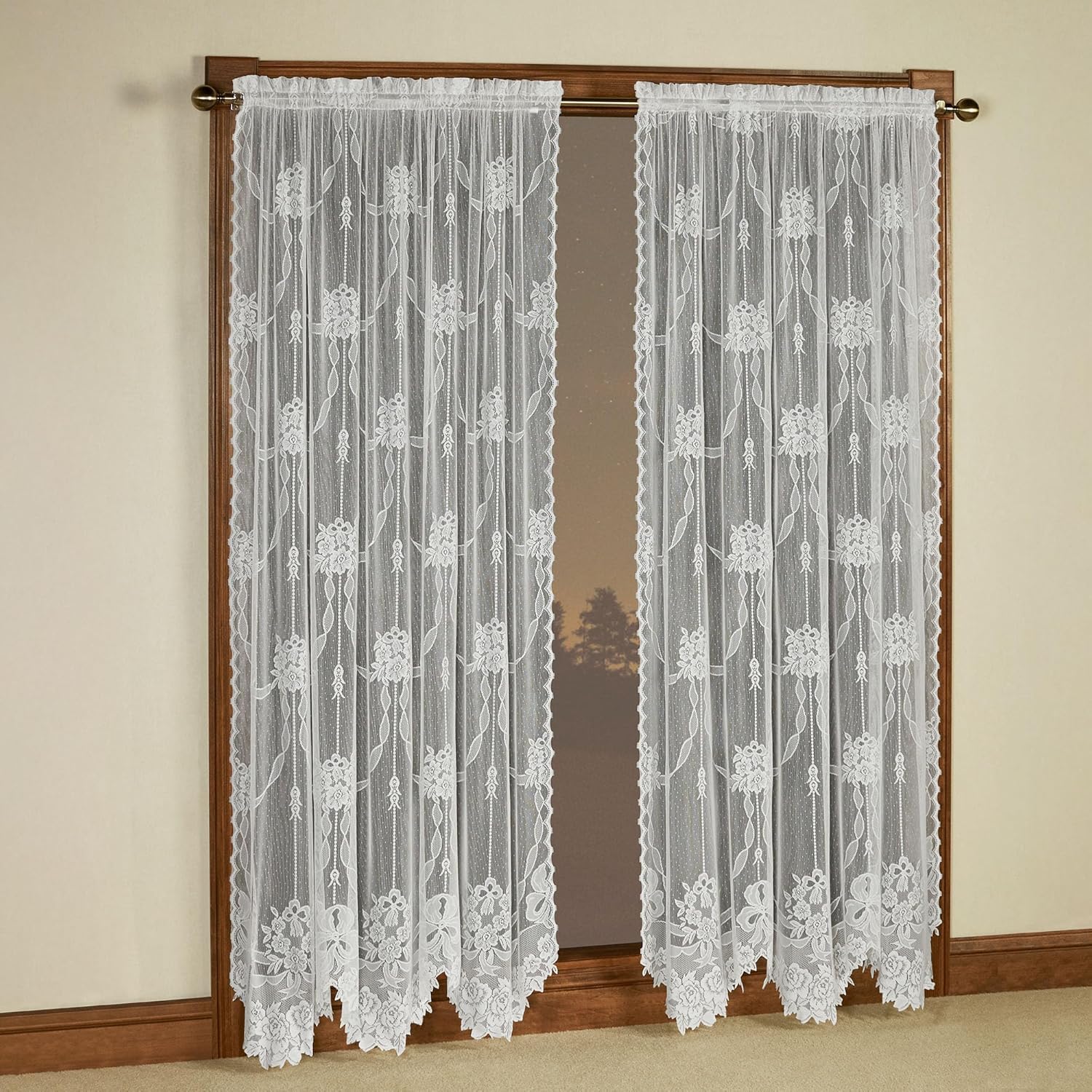 Romantic Garland Lace Window Treatments | Regal Gold | Hand-Cut Floral and Leaf Designs in Solid Color Fine-Gauge Polyester Jacquard Lace | Rod Pocket Window Drapery Set Includes 2-63L Curtain Panels