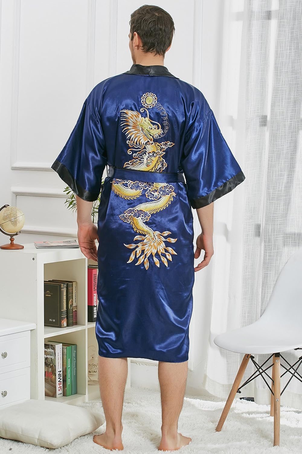 Men’s Kimono Robe Style Satin Relaxation Bathrobe (Dragon Series/Night Gown) With Towel
