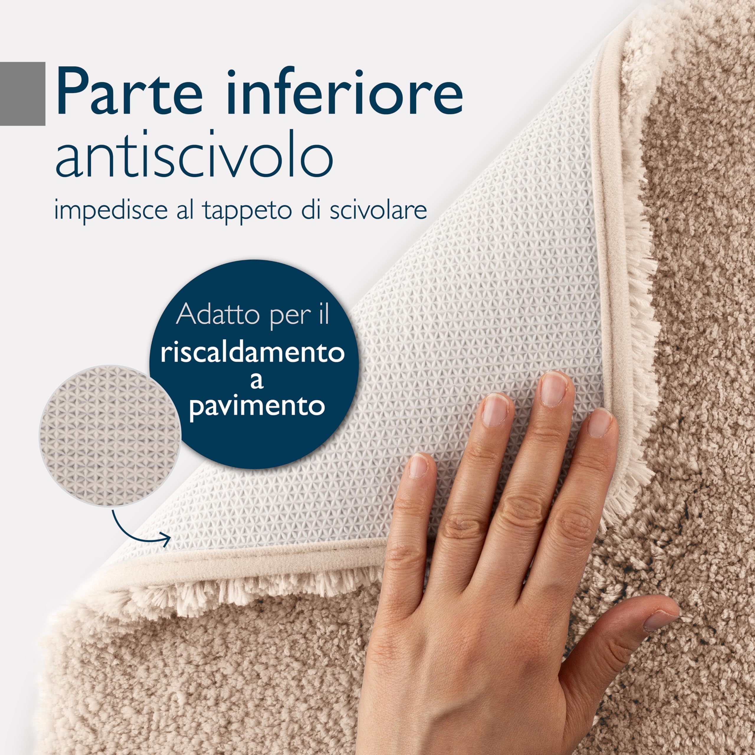Beautissu Tappetino da bagno antiscivolo in pelo alto per doccia vasca e WC | 120x70cm beige morbido in microfibra anche per pavimenti riscaldati ottica shaggy Tappeto lavabile scendidoccia BeauMare FL