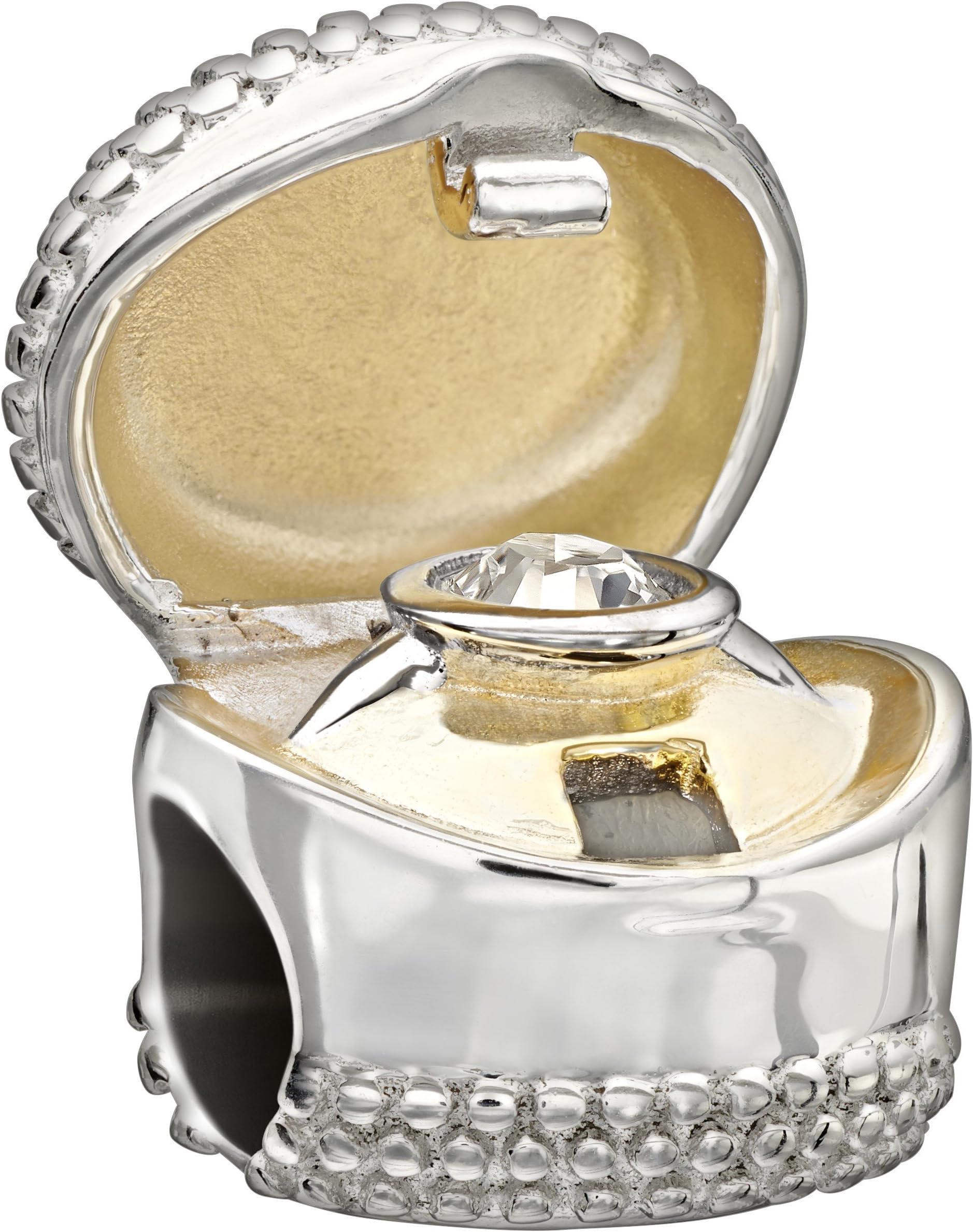 Print Sterling Silver w/ Gold Plate & Stone I Do Ring Box Crystal Swarovski Charm Bead 2025-1102