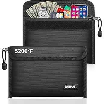 Noiposi Pack of 2 Fireproof Bags 21.5 x 14 cm 5200  F 8-Layer Thermal Insulation Fireproof Money Bag with Card Slot Small Cash Bag with Zip for Cash Receipt Invoice Passport