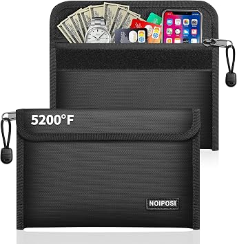 Noiposi 2-Pack Fireproof Bags 21,5x14 cm, 5200 , 8-Layer Thermal Insulation Fireproof Cash Bag with Card Slot, Fire Proof Money Bag for Cash, Receipts, Bills, Passport