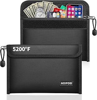 Noiposi 2er Pack Feuerfeste Tasche(21,5x14cm,5200℉), 8-lagige Wärmedämmung Feuerfeste Geldtasche mit Kartenschlitz, Kleine Bargeldbeutel mit Reißverschluss für Bargeld,Quittung,Rechnung,Reisepass