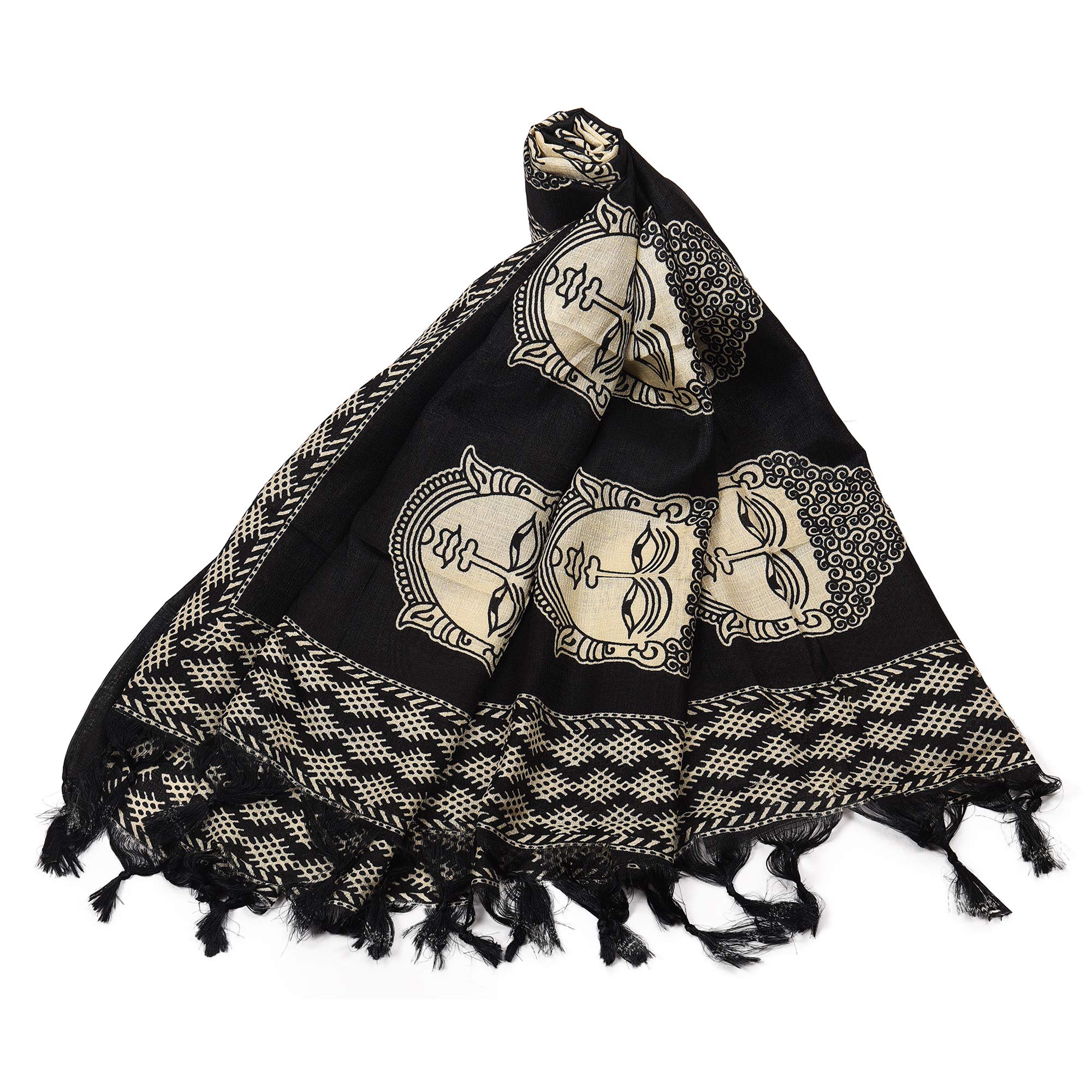 Traditions BazaarWomen's Black & White Printed Art Silk Dupatta (Black Head), Free Size