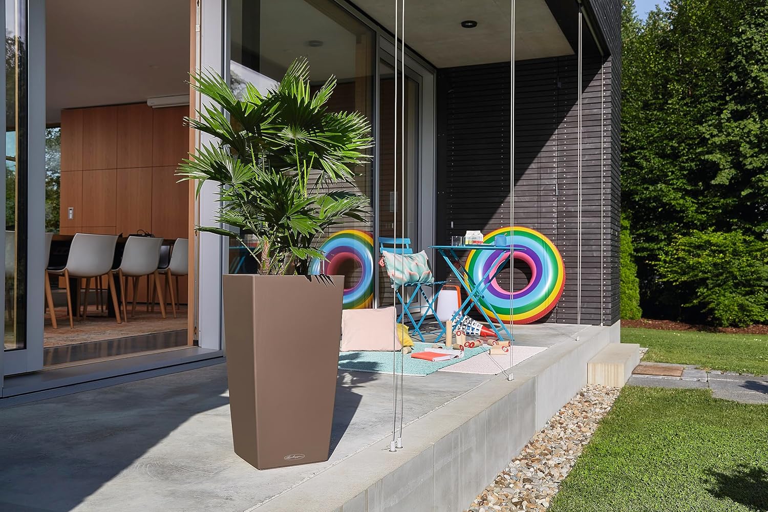 Lechuza CUBICO Color 40 Nutmeg, Self-Watering Tall Planter, H29.5 L15.7 W15.7 in