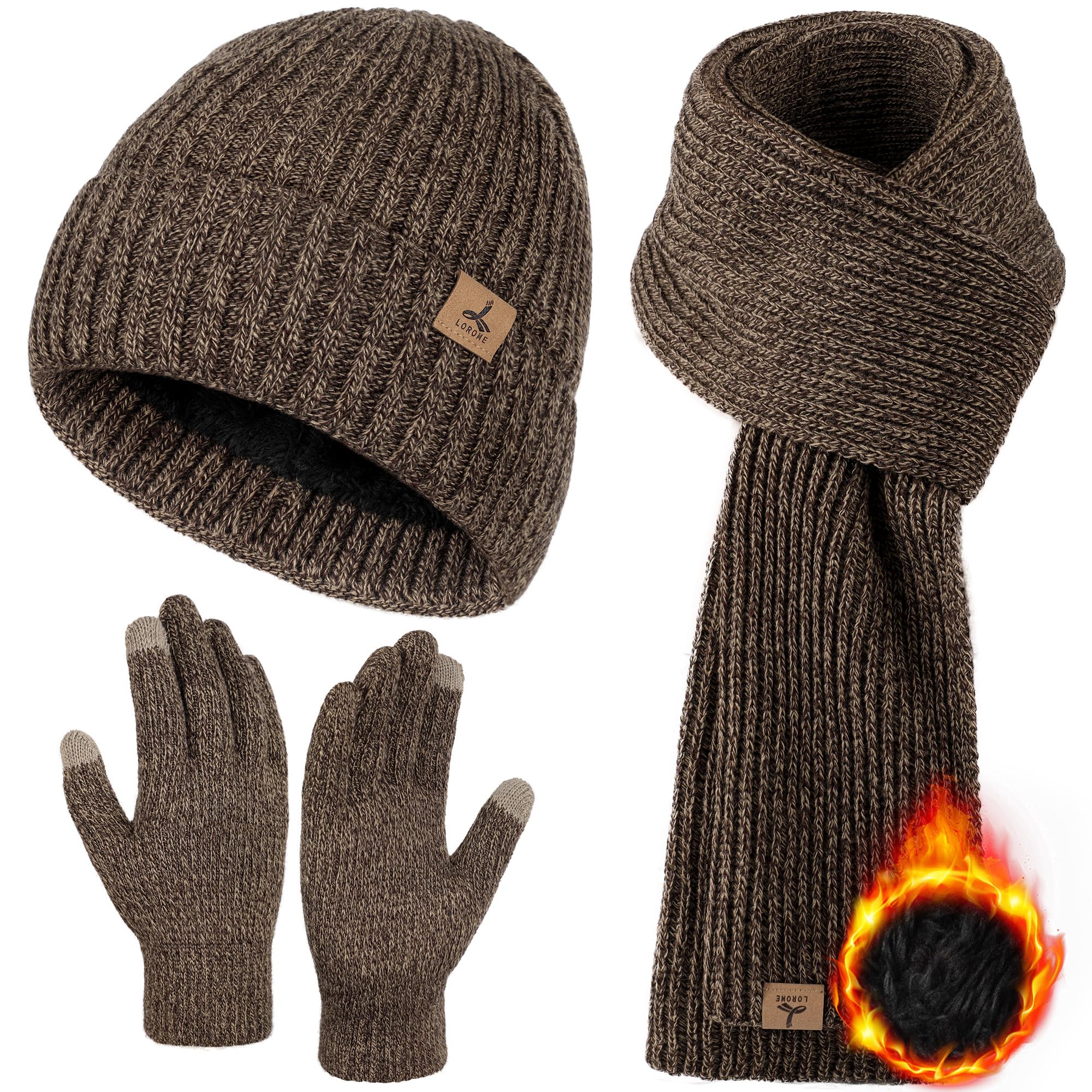 Winter Hat Scarf Gloves Set, Knitted Ribbed Beanie Winter Gift Men-image-19