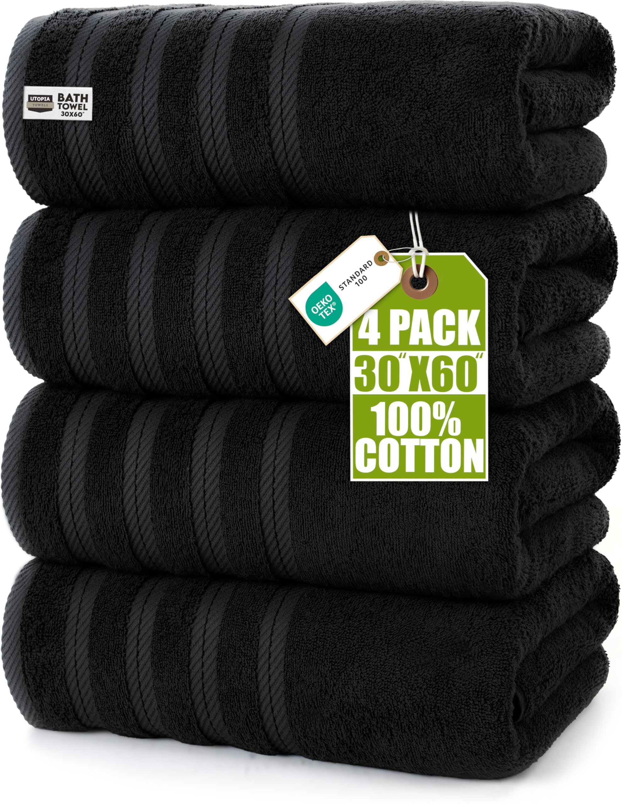 Towels 4 Pack Premium Extra Large Bath Towels Set, (30 x 60 Inches) 100% Ring Spun Cotton 500GSM, Lightweight and Highly Absorbent Quick Drying Towels, Perfect for Daily Use (Black)