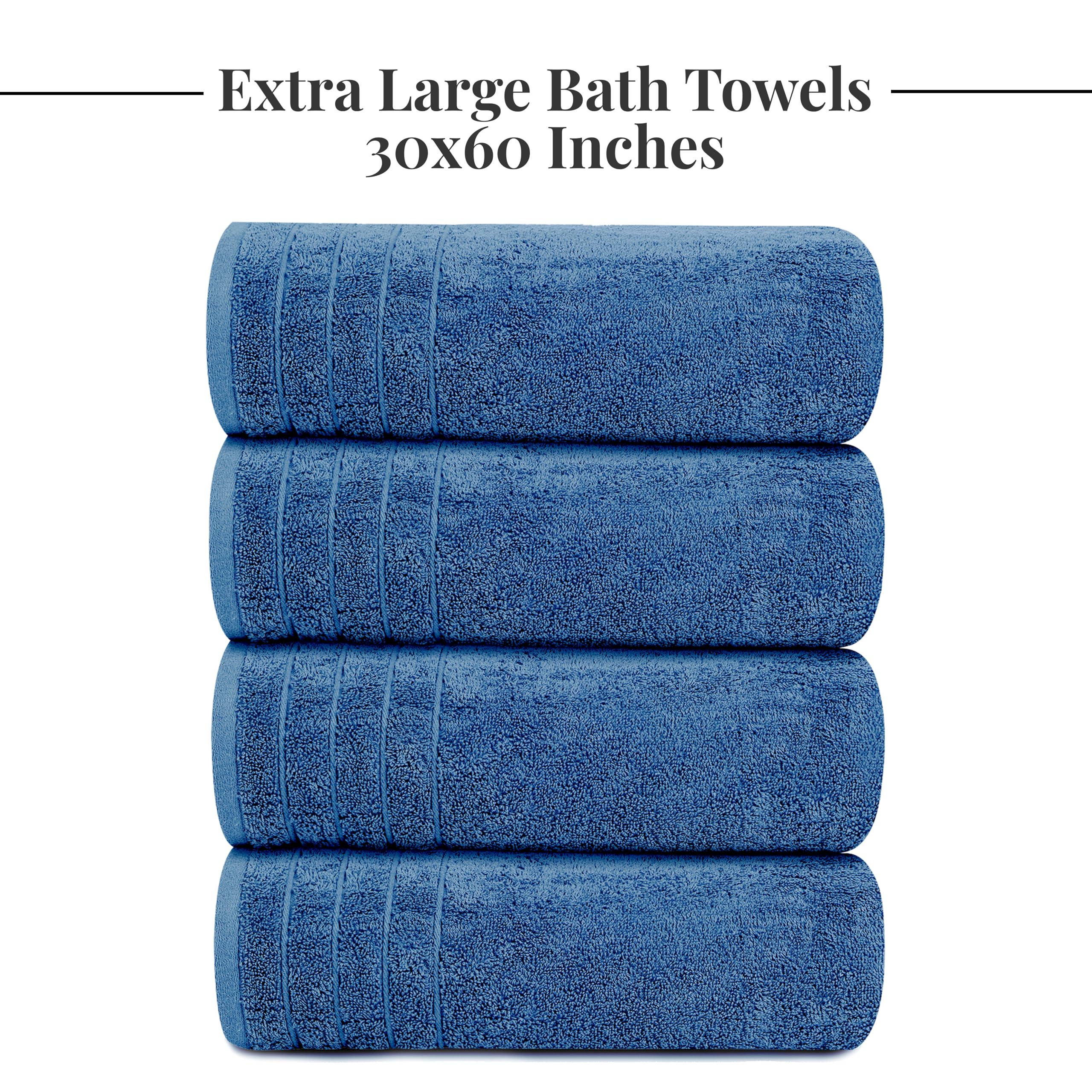 Tens Towels Confezione da 4 asciugamani da bagno extra large, 76 x 150 cm, 100% cotone, più grandi e leggeri, ad asciugatura rapida, super morbidi e assorbenti, perfetti per il bagno, blu