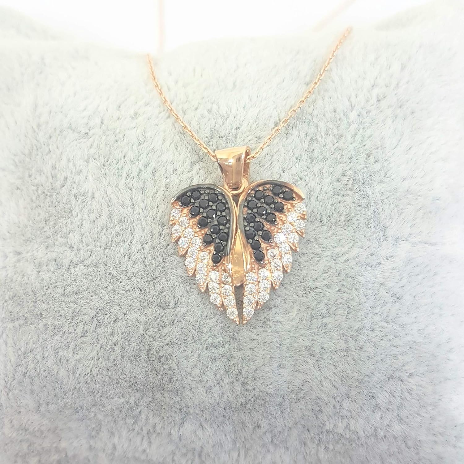 14K Real Solid Gold Elegant Double Angel Wings and Heart Personalized Pendant Necklace for Women | Custom Name Necklaces