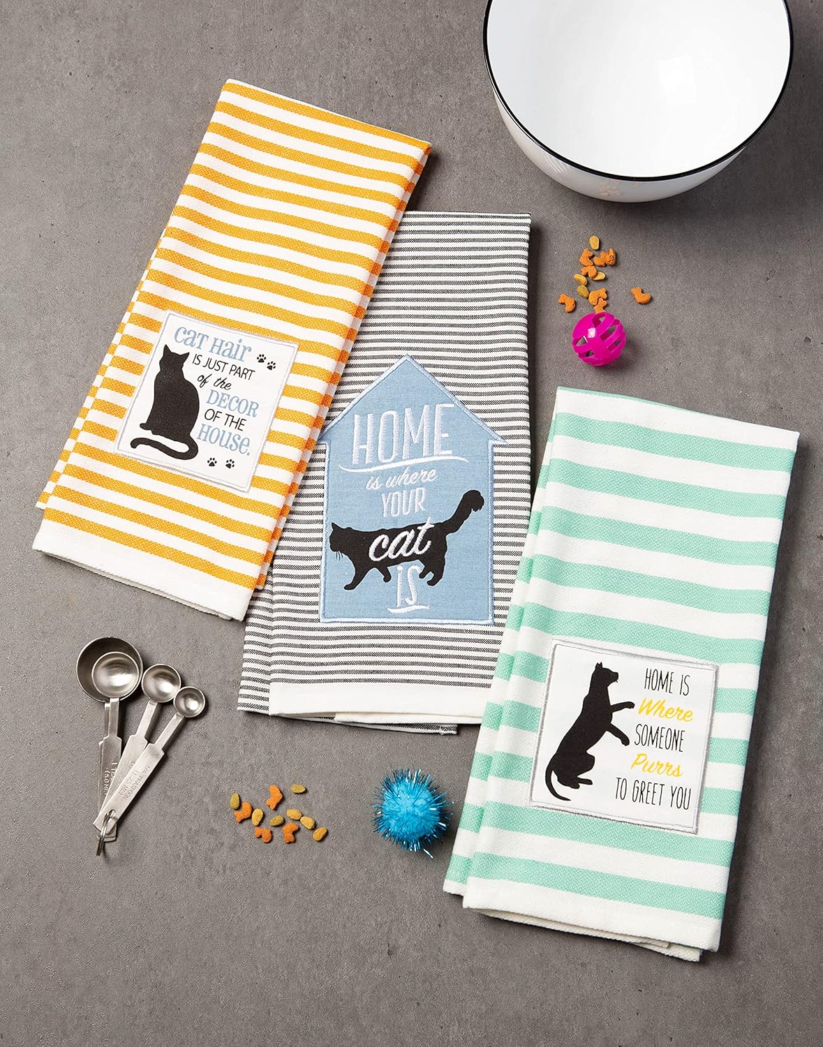 DII Everyday Pets Kitchen Collection Absorbent Dishtowel Set, 18x28, Cat's Meow, 3 Count