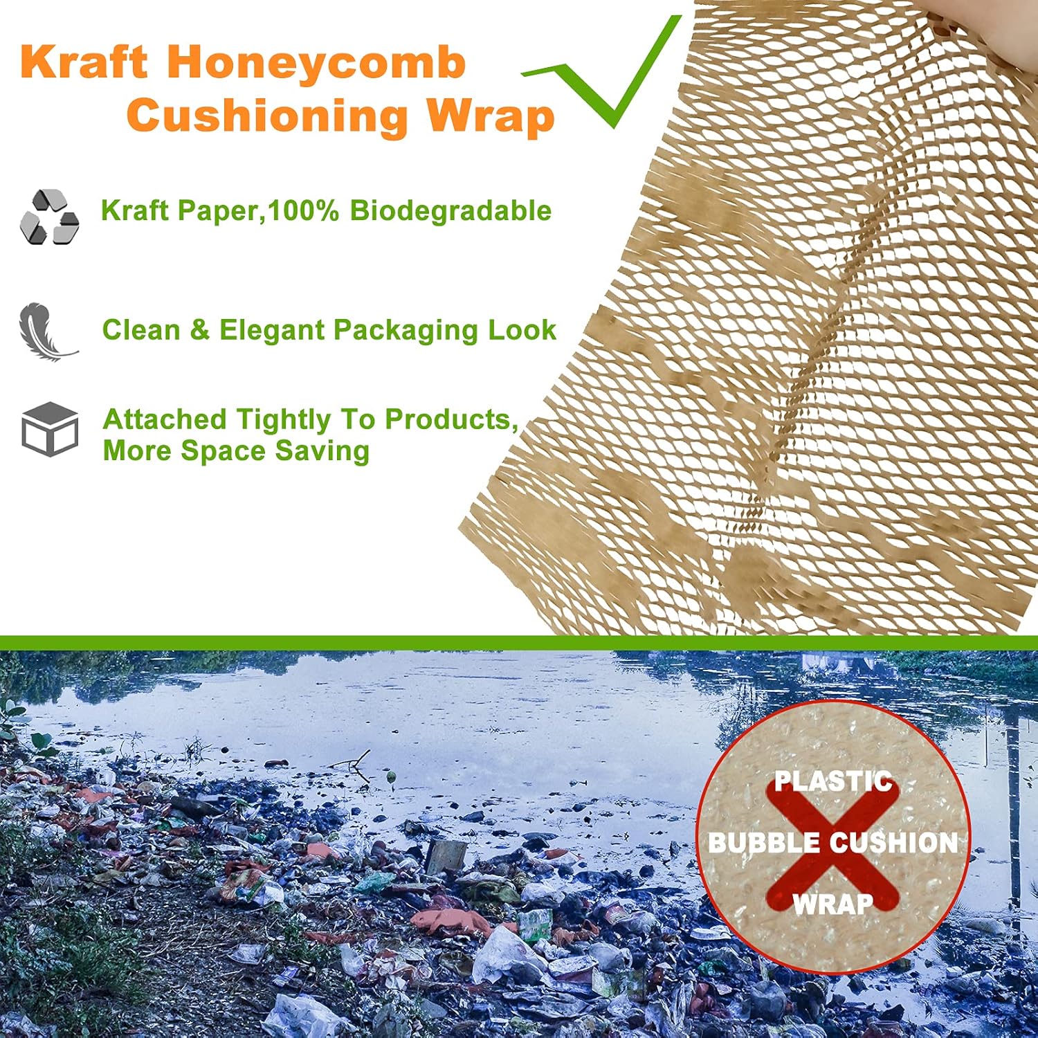 Patioer 11.8" x 164 FT Honeycomb Cushioning Packing Paper, Eco-Friendly Wrapping Paper Roll Recyclable Kraft Packing Paper Cushioning Packing Material for Packing Moving Shipping, Honeycomb Paper Wrap : Office Products