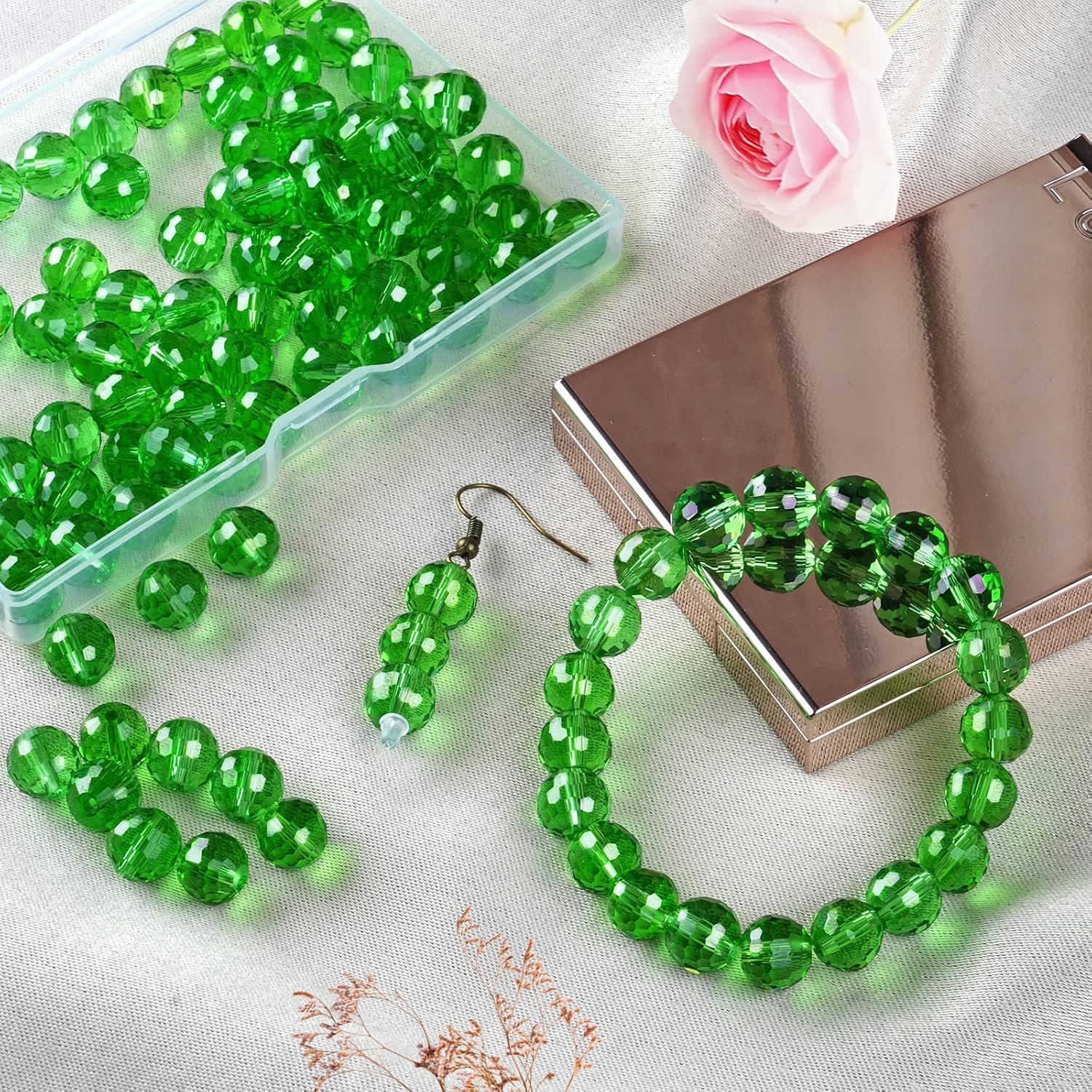 Crystal Glass Beads for Jewelry Making, 80 Pieces Crystal Beads, 10mm Glass Beads, Round Faceted Beads Bulk for Craft Necklace Bracelet Earring (Green) - Image 7