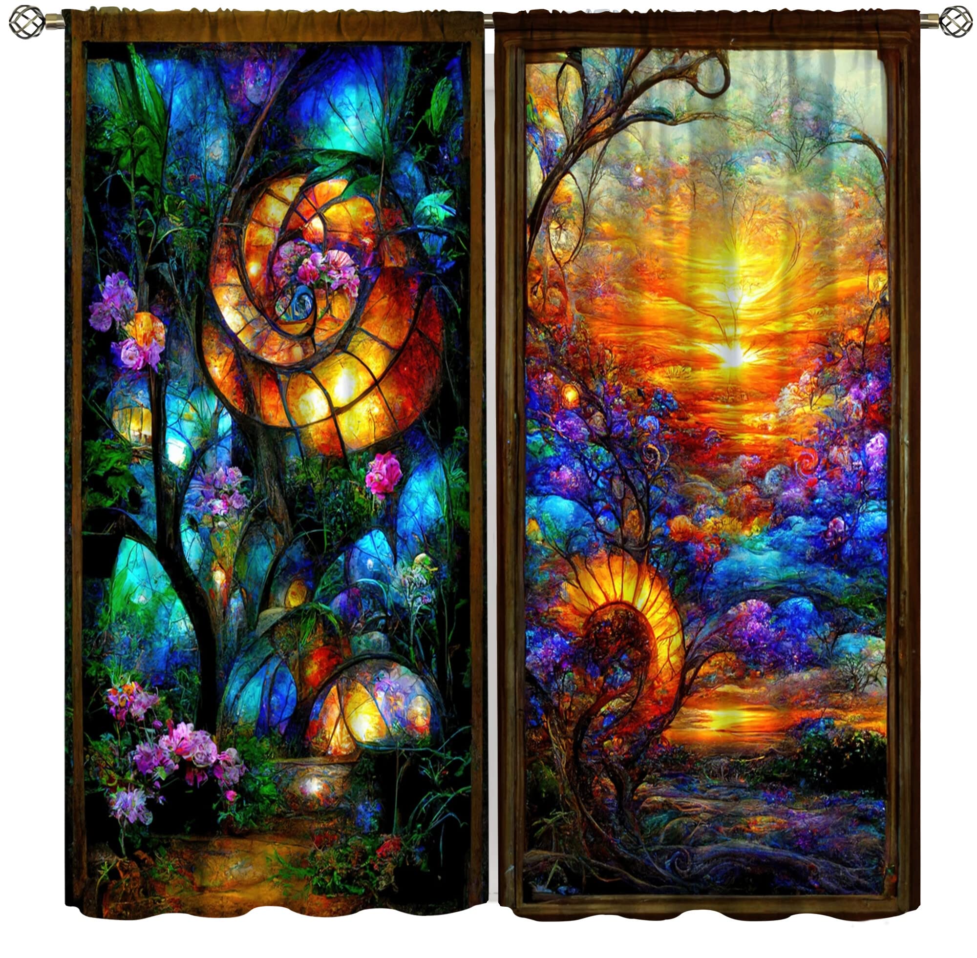 Decorative Blackout Curtains Retro Oil Painting Style Magic Forest Colorful Garden Grass Flowers Decorative Bedroom Living Room Game Room Blackout