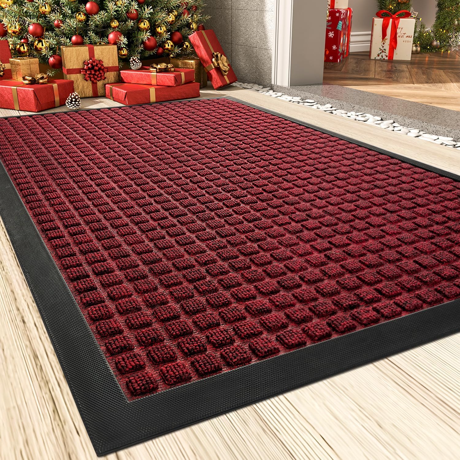 MontVoo-Door Mat Outside Entrance Outdoor Indoor Front Doormat for Entryway-Durable Rubber Backed Welcome Entry Mat Non Slip Dirt Trapper Absorbent-Red 36’’x60’’