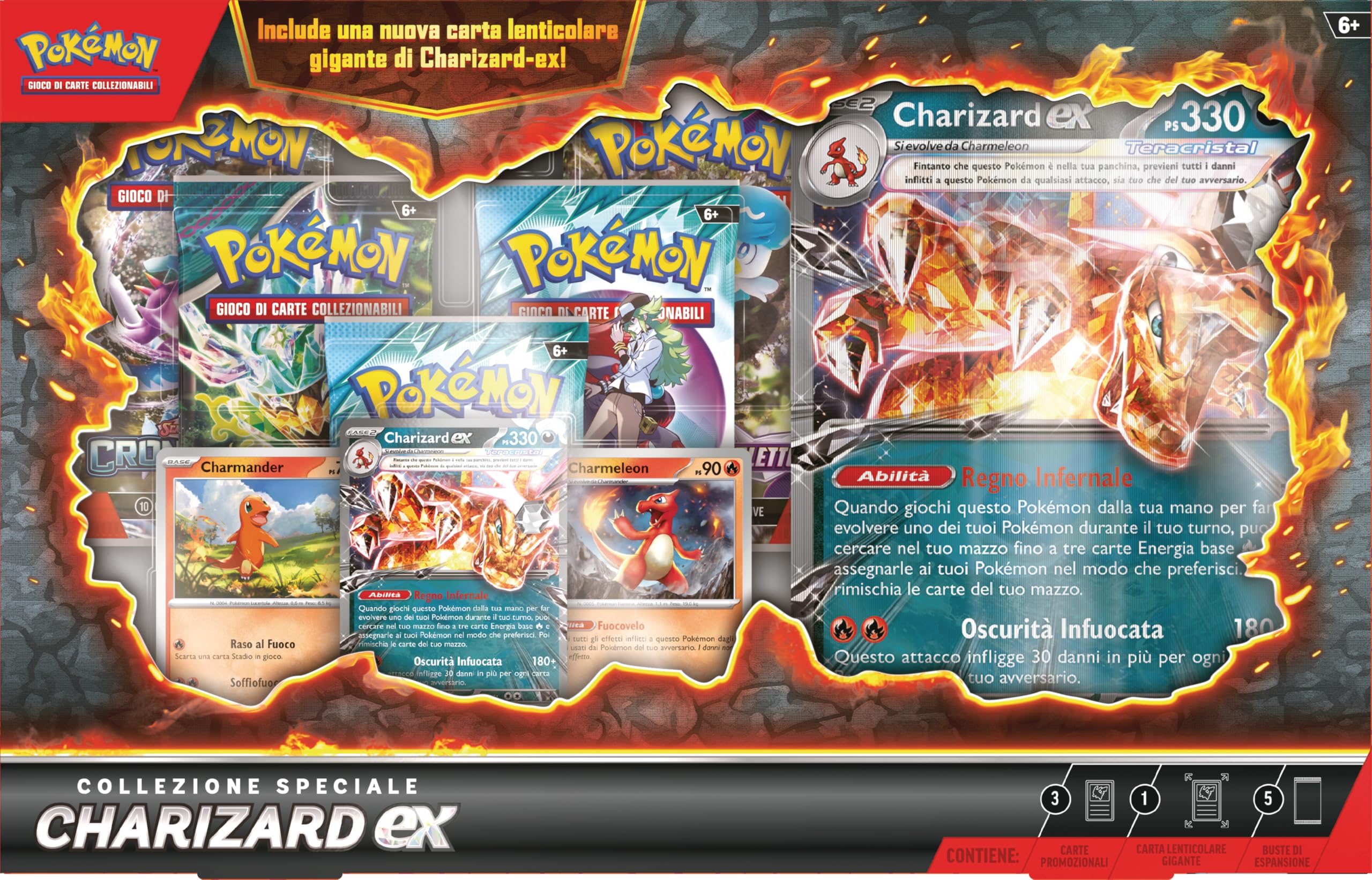 Pokémon GCC: collezione speciale Charizard-ex - una carta promozionale olografica, due carte olografiche, una carta lenticolare gigante e cinque buste di espansione