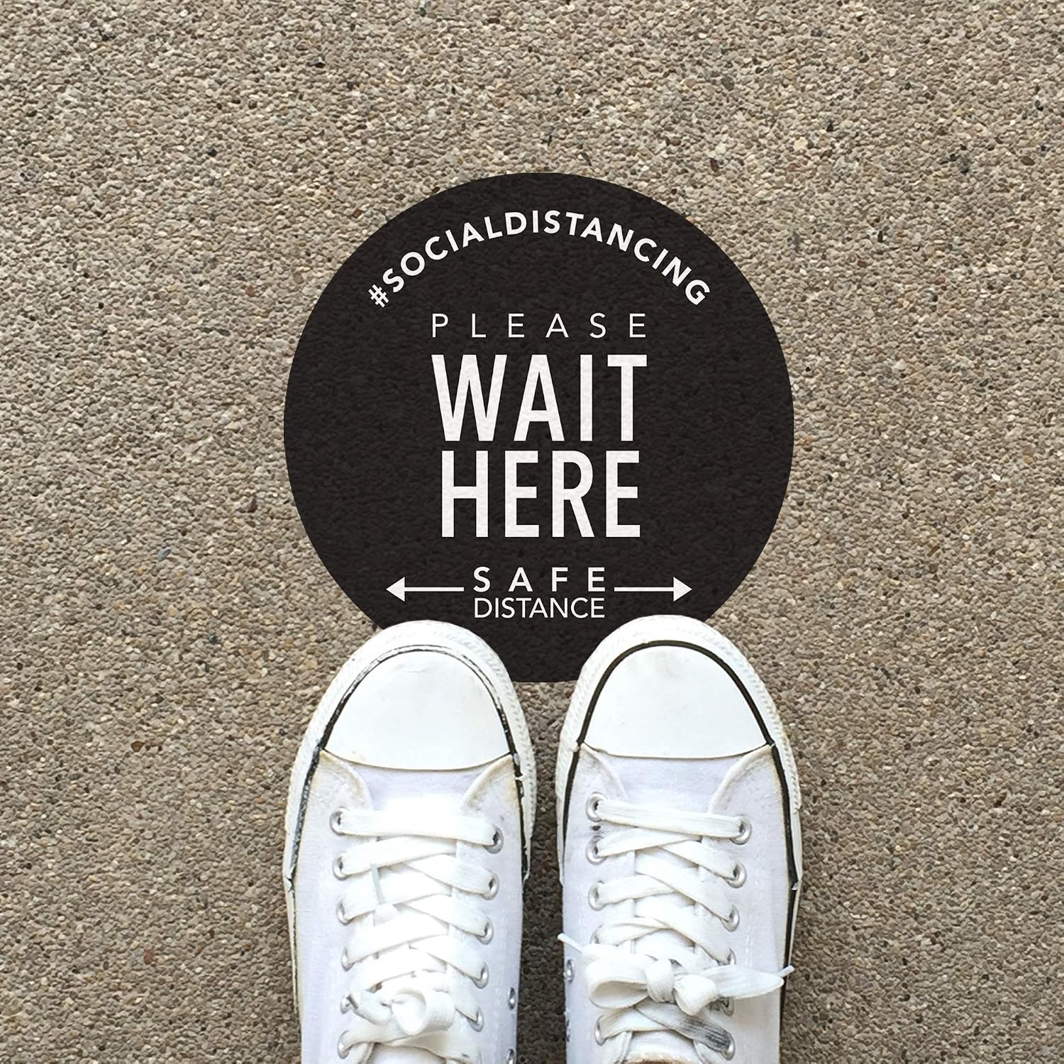 Social Distancing - Floor Sticker - Boutique Style - Wait Here - 5 Pack (Black)