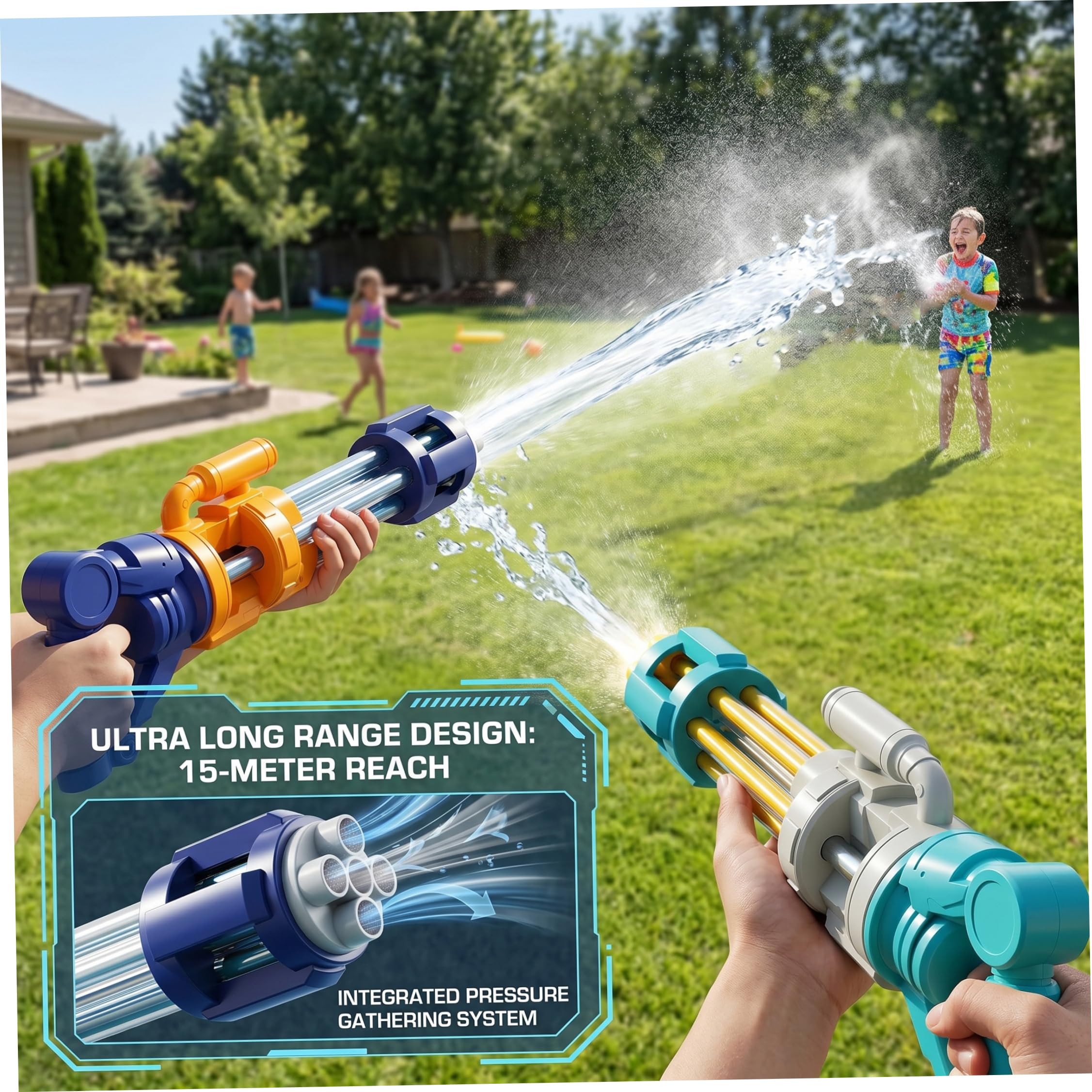 Pistole | Pistole ad Acqua Super Soaker 2 Pezzi, Pistola ad Acqua con Macchina a Flusso con Portata di 49 Piedi per attività di Gioco di Feste in Giardino sulla Spiaggia, Azzurro e Blu Scuro