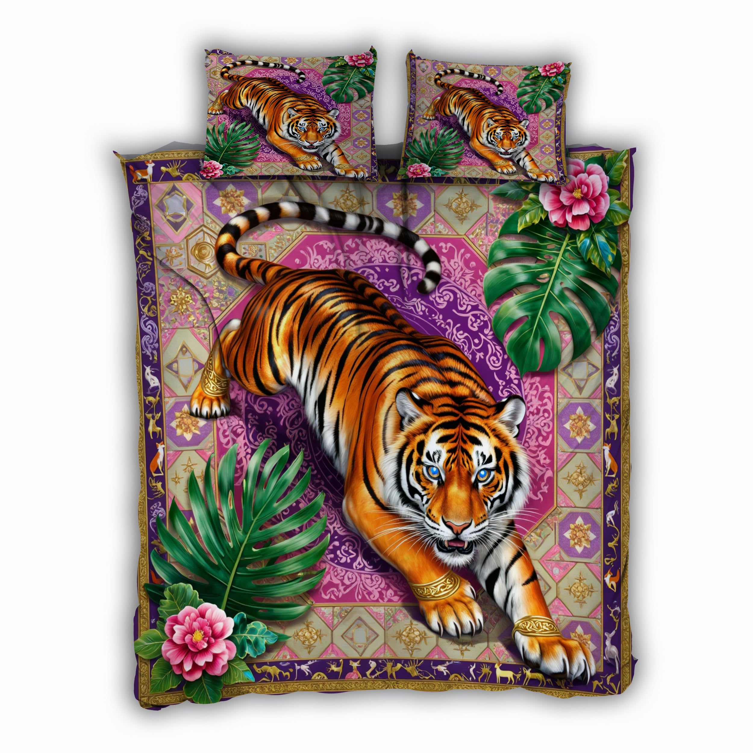 Parure de lit tigre 220x240 rétro floral pour transformer votre chambre double en oasis