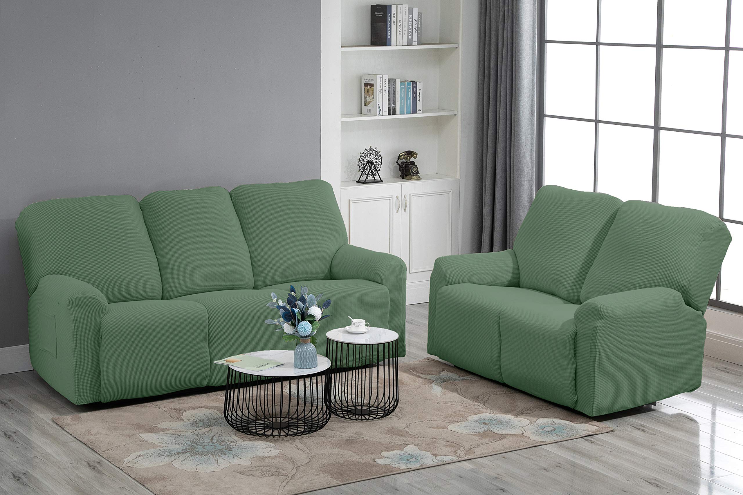 TIANSHU 3 Posti Fodera per Poltrona Reclinabile, Fodera per Poltrona Reclinabile Jacquard, Fodera per Divano Reclinabile Elasticizzata (Poltrona Reclinabile, Verde)