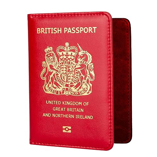 MOIRENTO UK Passport Holder Cover and Travel Document Wallet Card Holders with RFID Blocking Protection England Red - Red