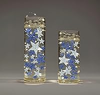 Vista 6 de Vase Pearlfection 50 estrellas azules flotantes, brillantes, tamaños jumbo, llena 1 galón de geles transparentes para un efecto flotante, con bolsa