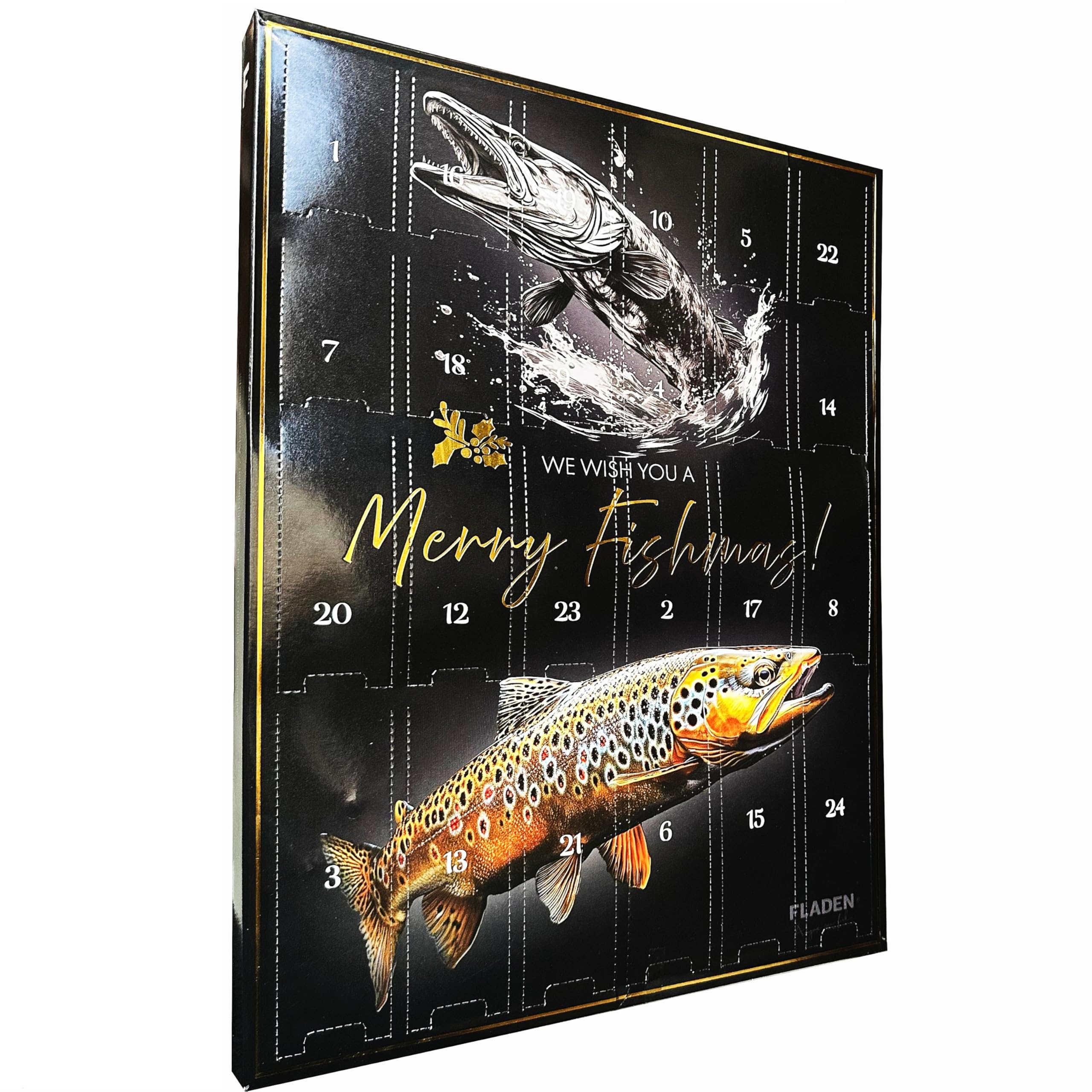 FLADEN Fishing Premium Raubfisch Angler Adventskalender - Köder Angelset Weihnachtskalender Advents Geschenk Kalender + Multifunktions Tuch im Raubfisch Design