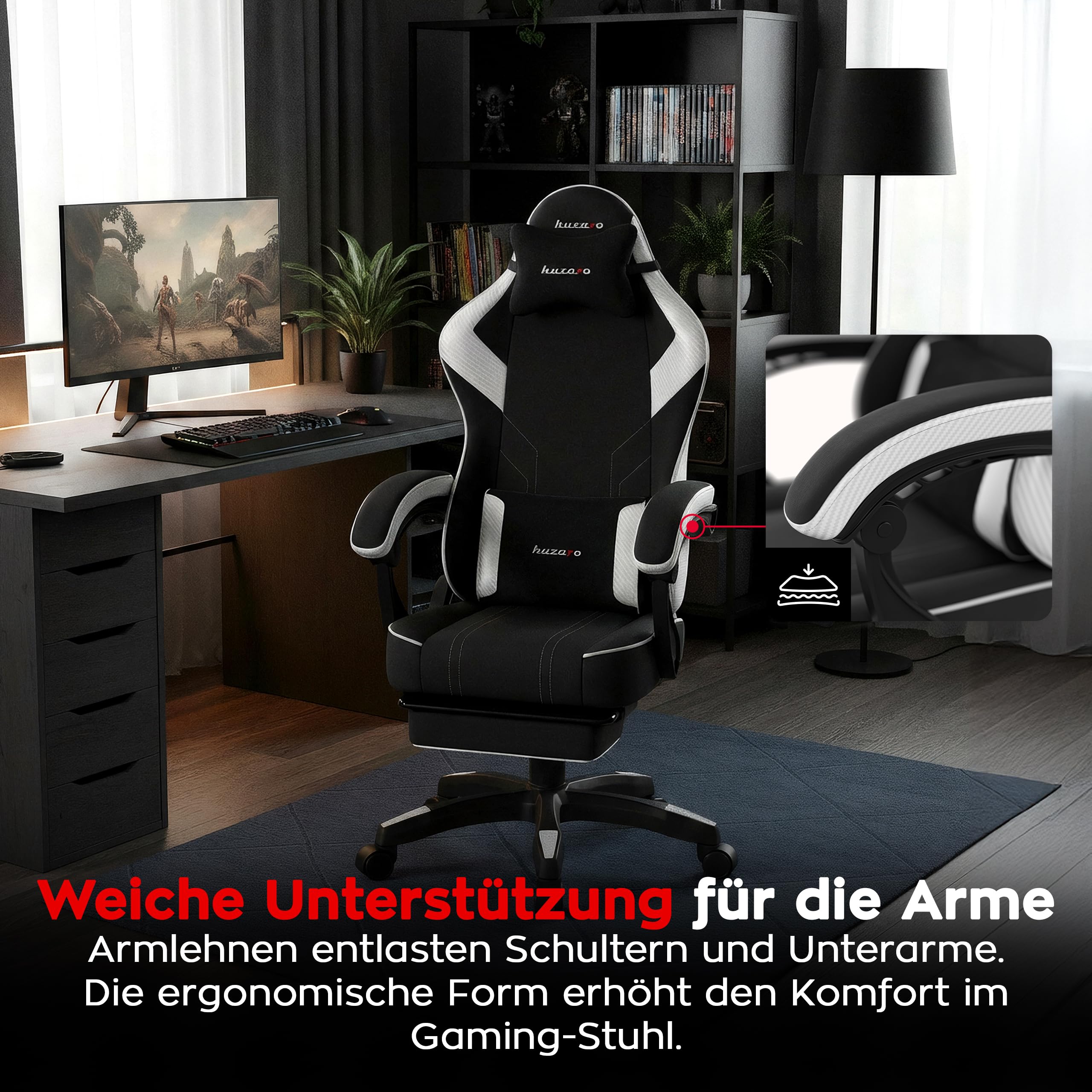 huzaro Force 3.7 Chaise Gaming Ergonomique, Dossier Inclinable, Blanc