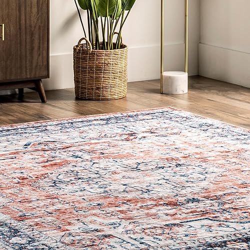 Miniatura 8 de nuLOOM Rina Faded - Alfombra persa lavable a máquina, ultrafina, 5 x 8 pies, color óxido