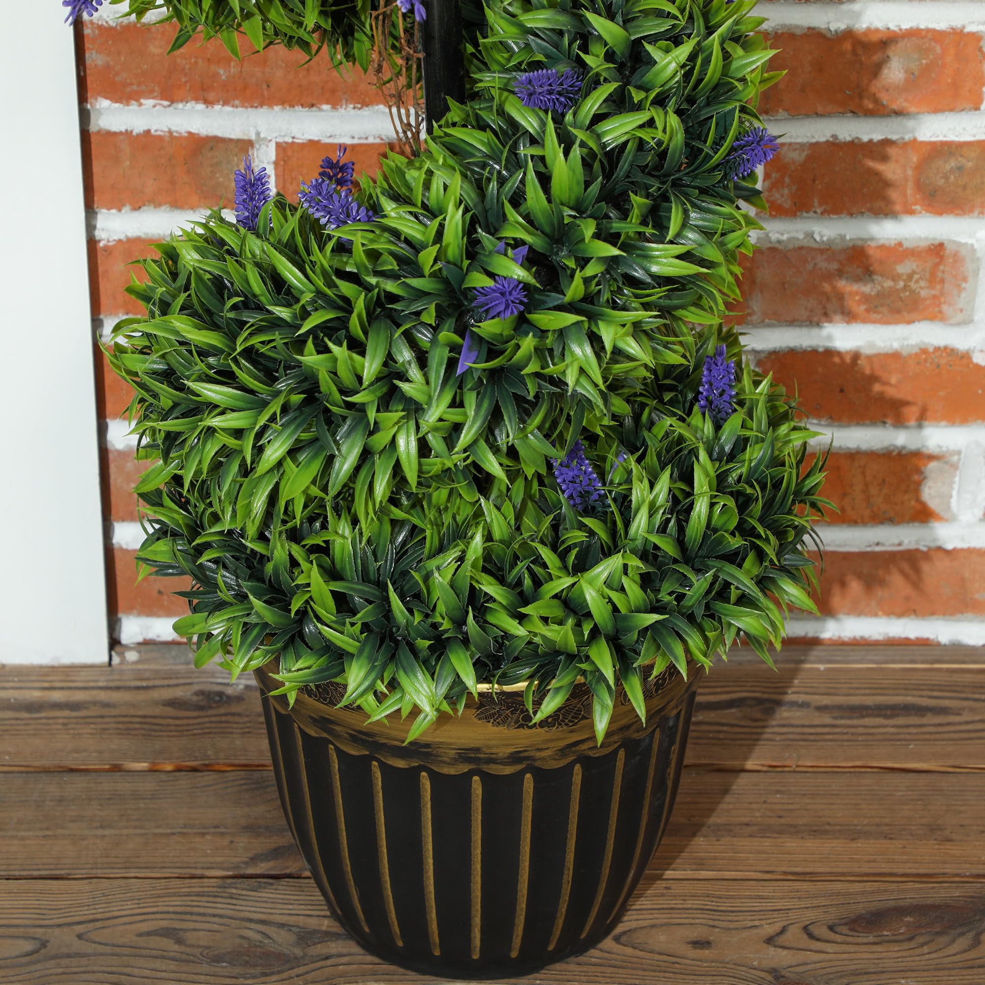 HOMCOM Set 2 Piante Finte da Interno di Bosso a Spirale 115cm Verde e Blu | Con Lavanda, 41 Fiori e Vaso, Piante Topiaria Artificiali da Esterni, Pianta Finta Anti-UV, Decorazione Casa, Giardino