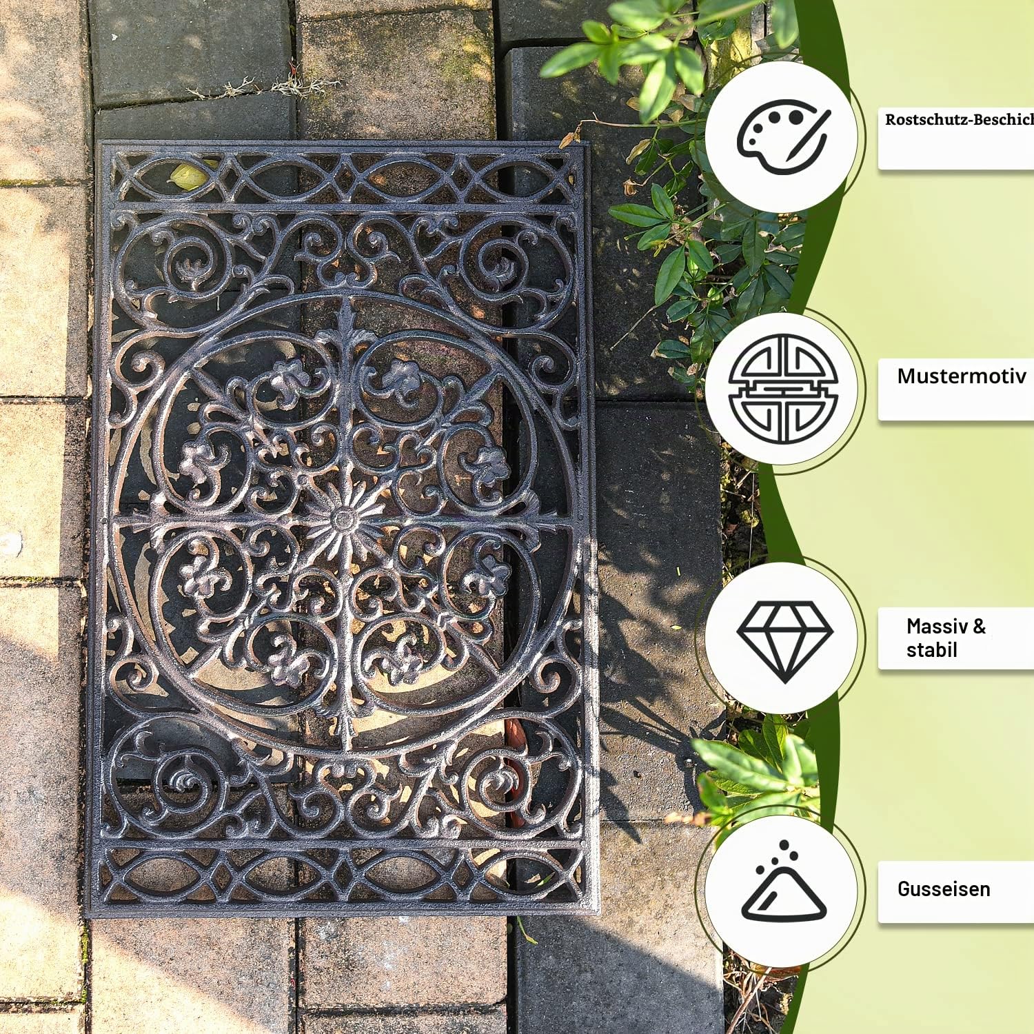 Sungmor rechteckige Fußmatte aus Gusseisen - 55,9 x 36,6 cm - haltbare, rutschfeste Fußmatte, Schuhschaber, Begrüßungsmatte, dekorative Eingangsmatten für Haus, Garten, Terrasse