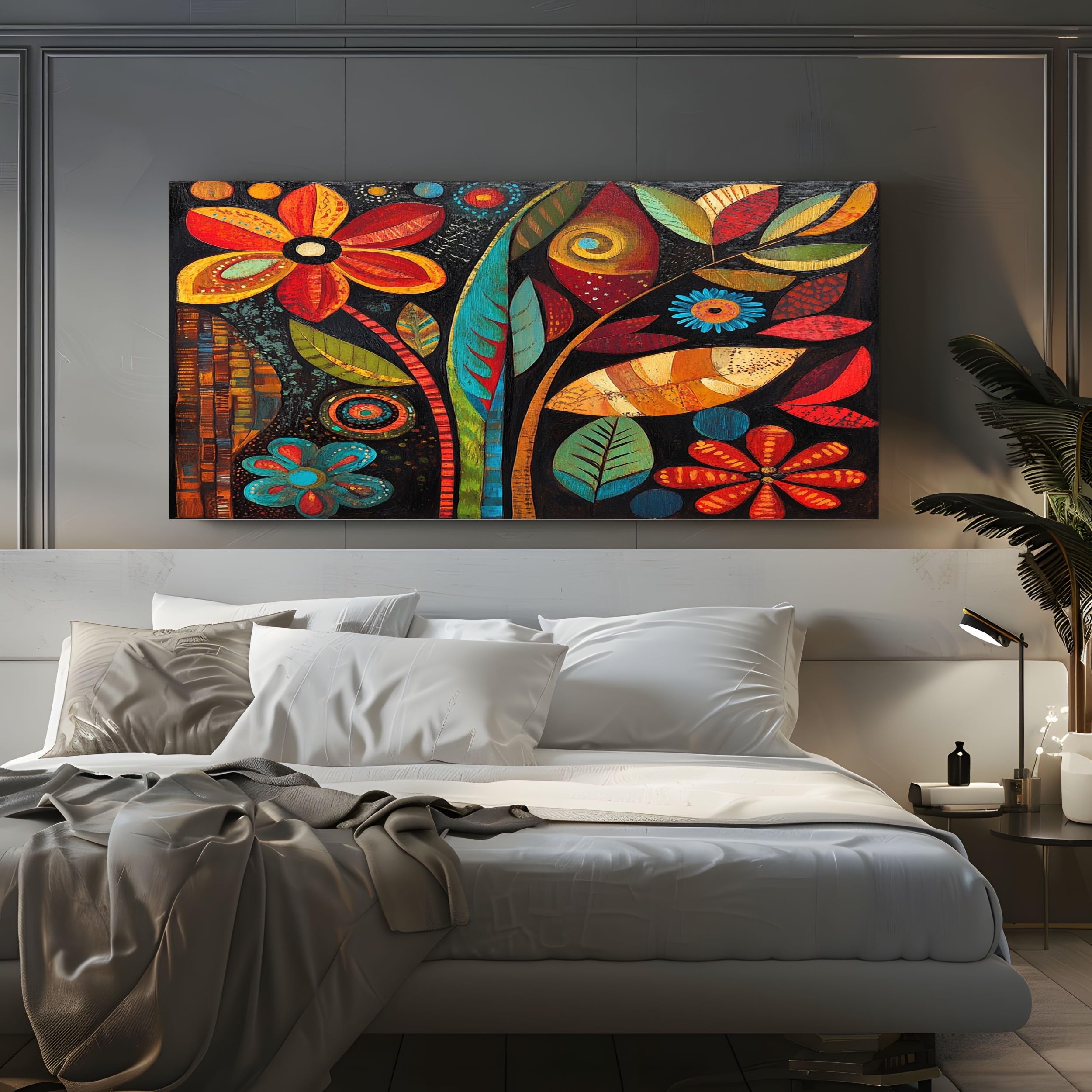 ZORYAN Quadri Moderni Soggiorno Su Tela Fiori Etnici Africani 60x120cm | Rosso Stampe Da Parete Senza Cornice, Quadretti Da Parete, Immagine Per Camera Da Letto